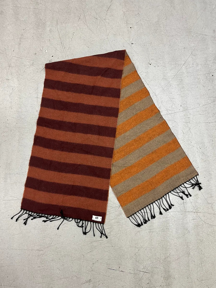 2000s Dries Van Noten Brown Orange Teint Striped Reversible Wool Scarf wBhDuNBX 2