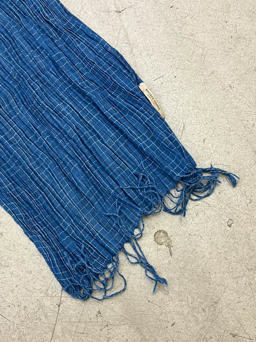 Bottega Veneta Blue Crinkled Grid-Check Scarf QGOLxwVt 5