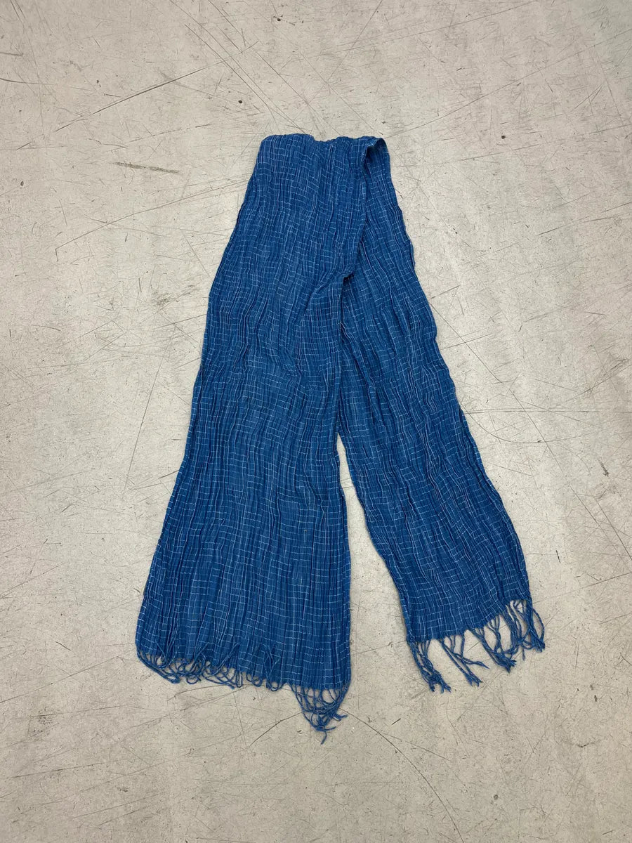 Bottega Veneta Blue Crinkled Grid-Check Scarf QGOLxwVt 3