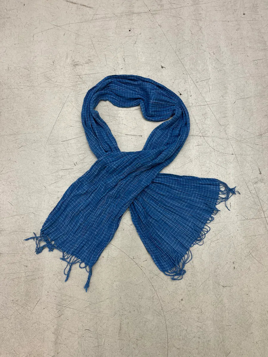 Bottega Veneta Blue Crinkled Grid-Check Scarf QGOLxwVt 1