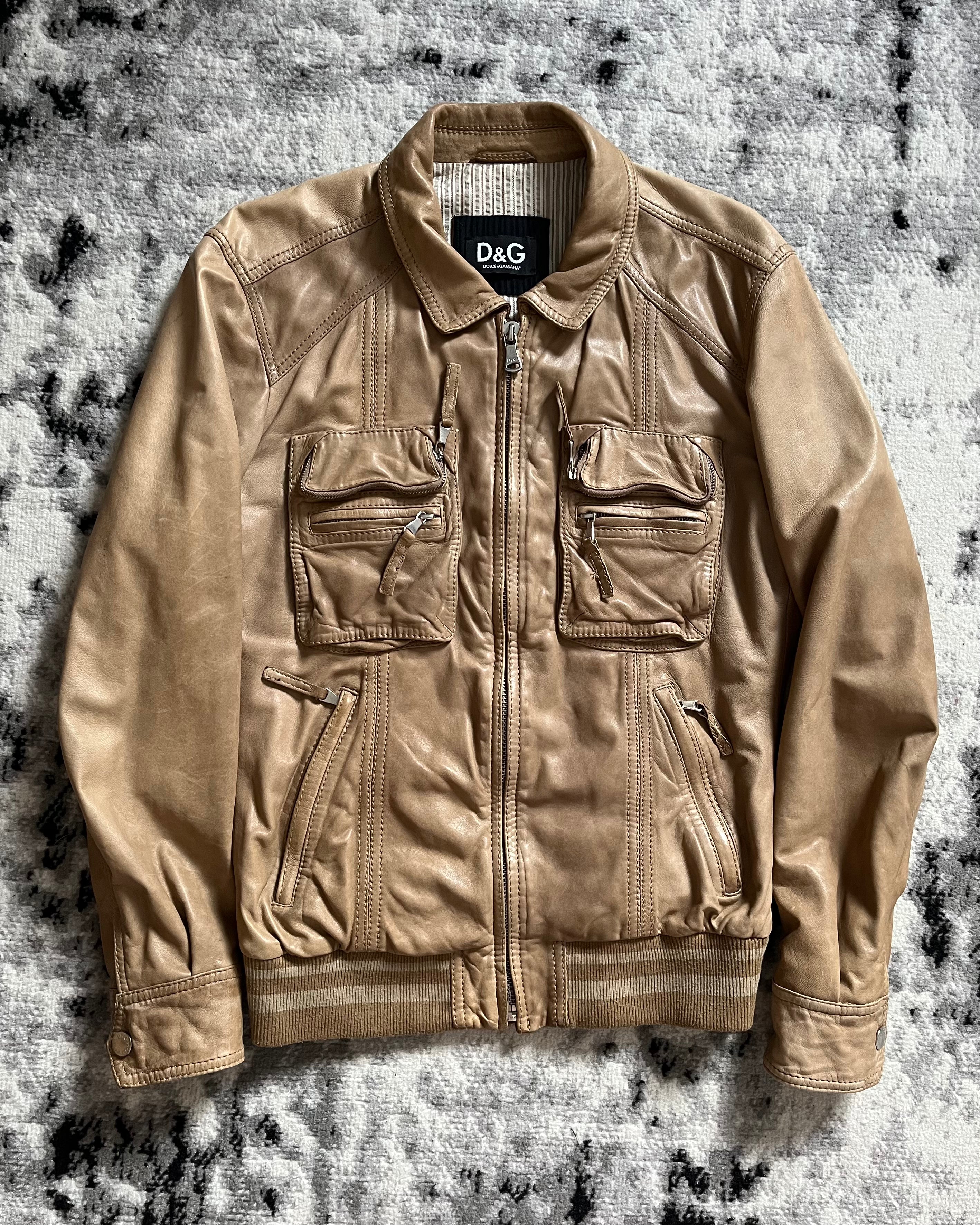 AW1999 Dolce & Gabbana Beige Cargo Leather Jacket