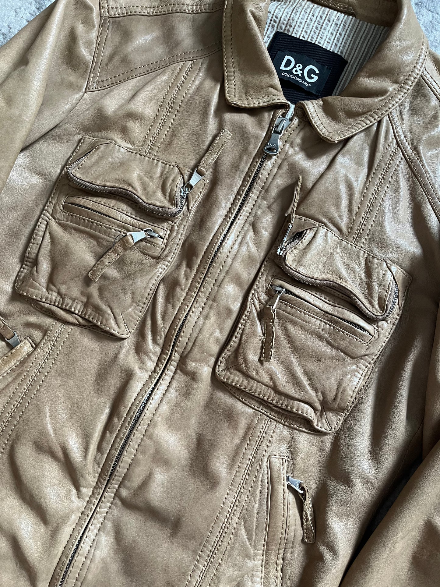 AW1999 Dolce & Gabbana Beige Cargo Leather Jacket (M)