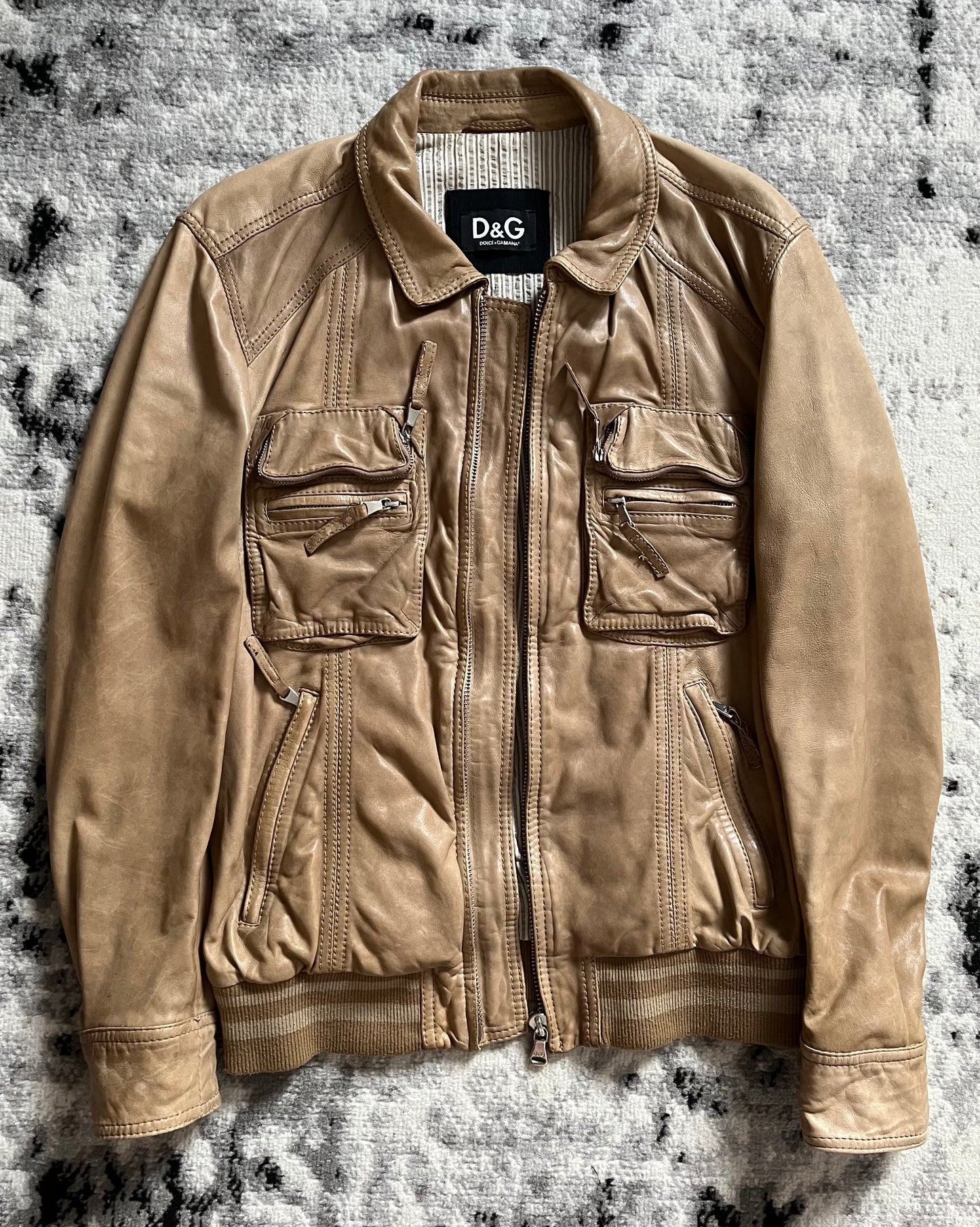 AW1999 Dolce & Gabbana Beige Cargo Leather Jacket (M)