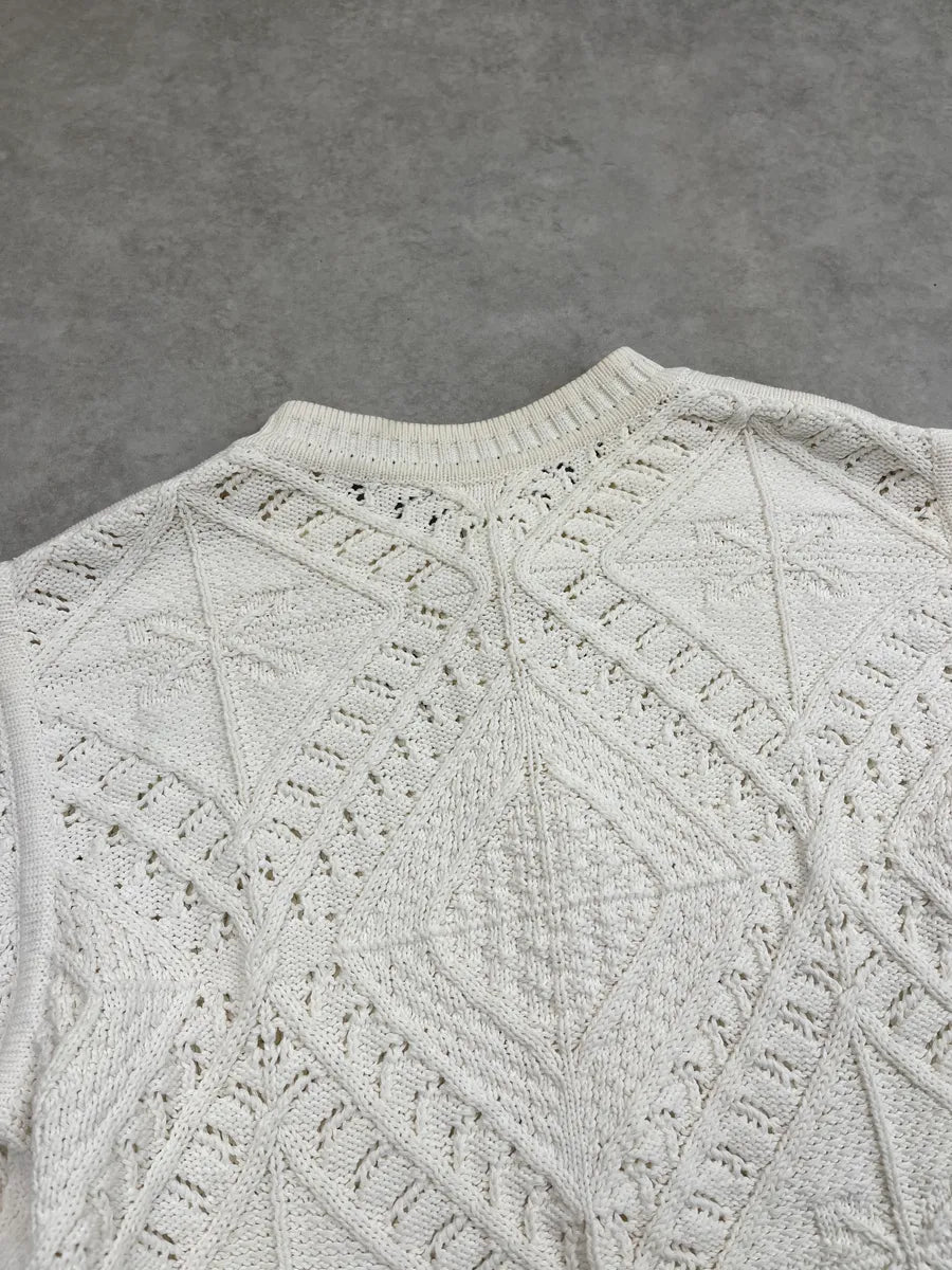 SS2004 Chanel Ivory Wool Knit Openwork Pearls Cardigan Jacket JlqoFcRz 8