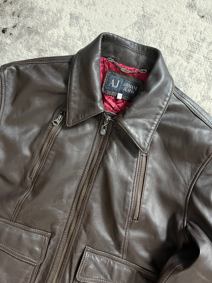 AW2007 Armani Brown Utility Leather Jacket (M)