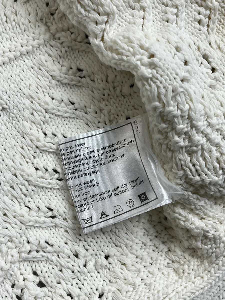 SS2004 Chanel Ivory Wool Knit Openwork Pearls Cardigan Jacket JlqoFcRz 14