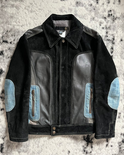 00s Cavalli Hybrid Leather Denim Dark Shadow Jacket (S/M)