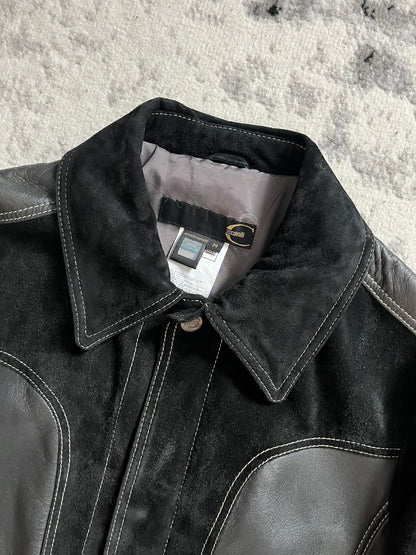 00s Cavalli Hybrid Leather Denim Dark Shadow Jacket (S/M)