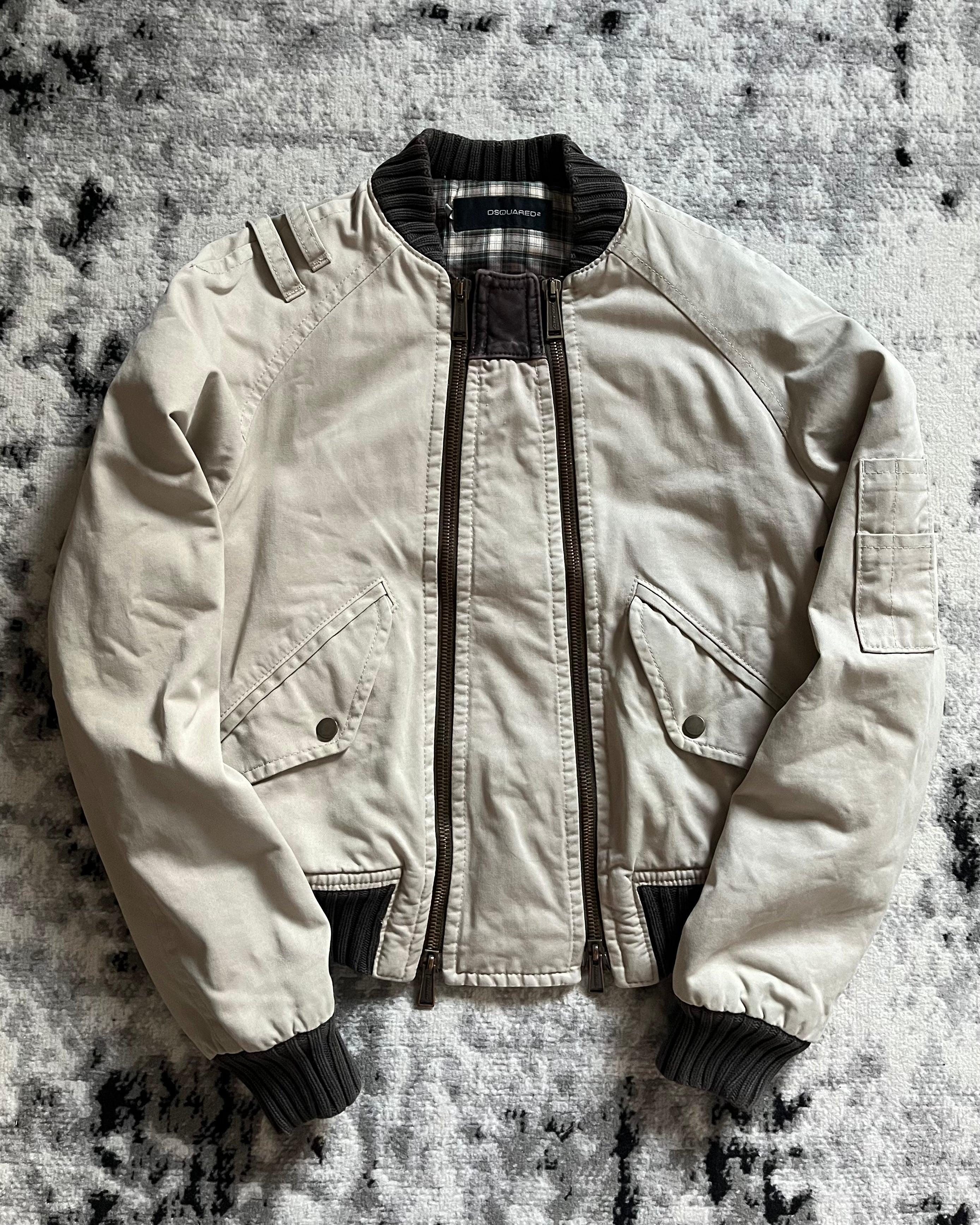 FW2004 Dsquared2 飞行员不对称拉链工装米色夹克 (S/M)