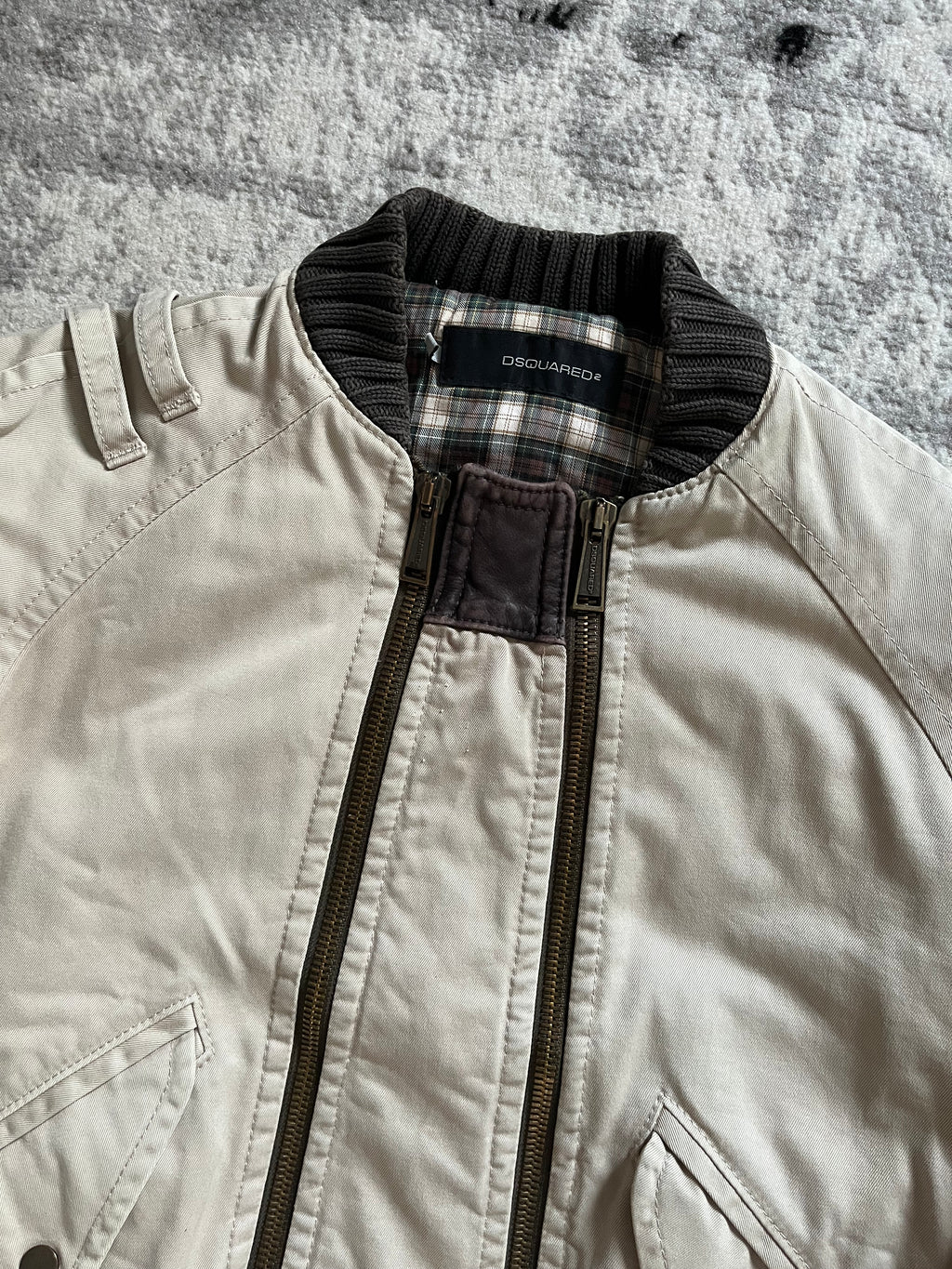 FW2004 Dsquared2 飞行员不对称拉链工装米色夹克 (S/M)