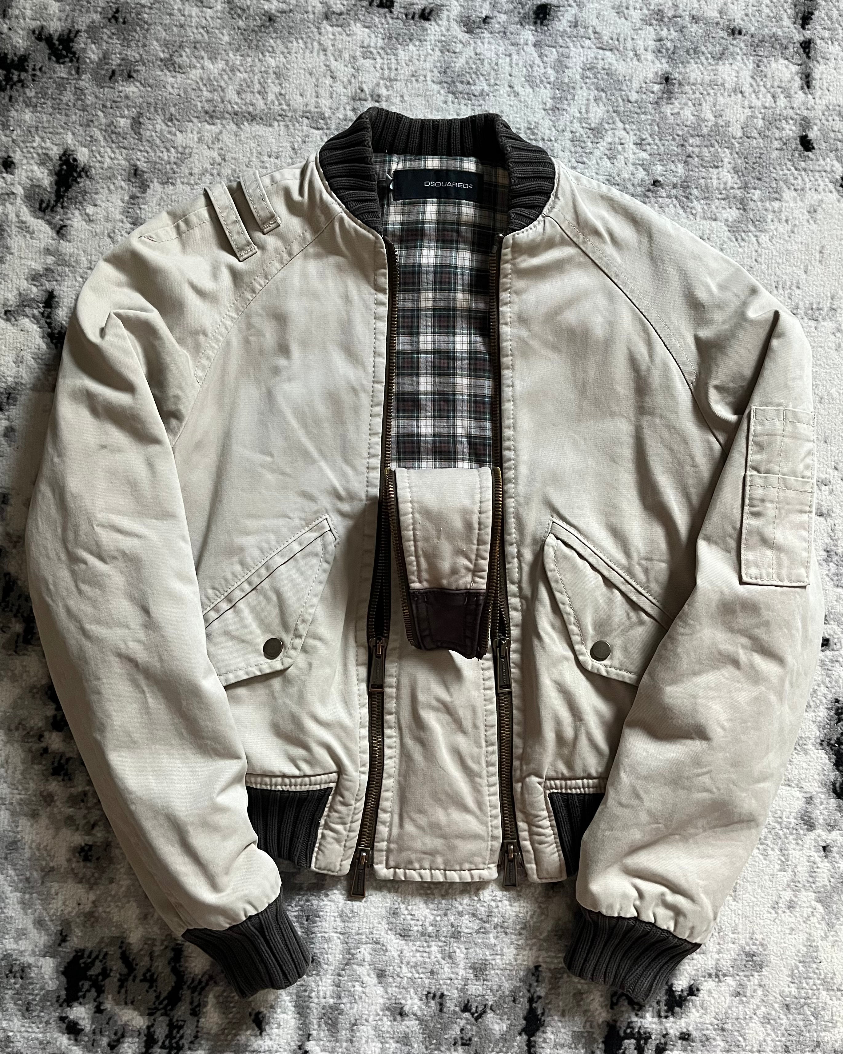 FW2004 Dsquared2 飞行员不对称拉链工装米色夹克 (S/M)