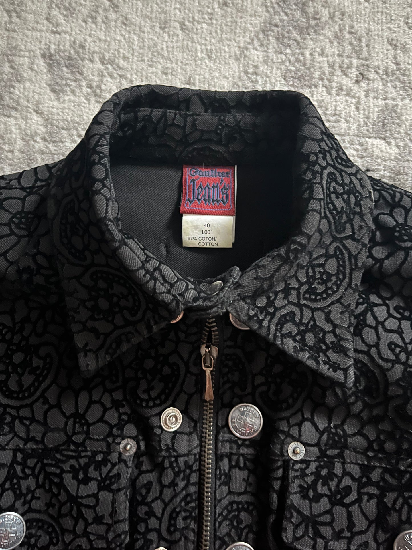 1990s Jean Paul Gaultier Velvet Flocked Denim Jacket (XS)