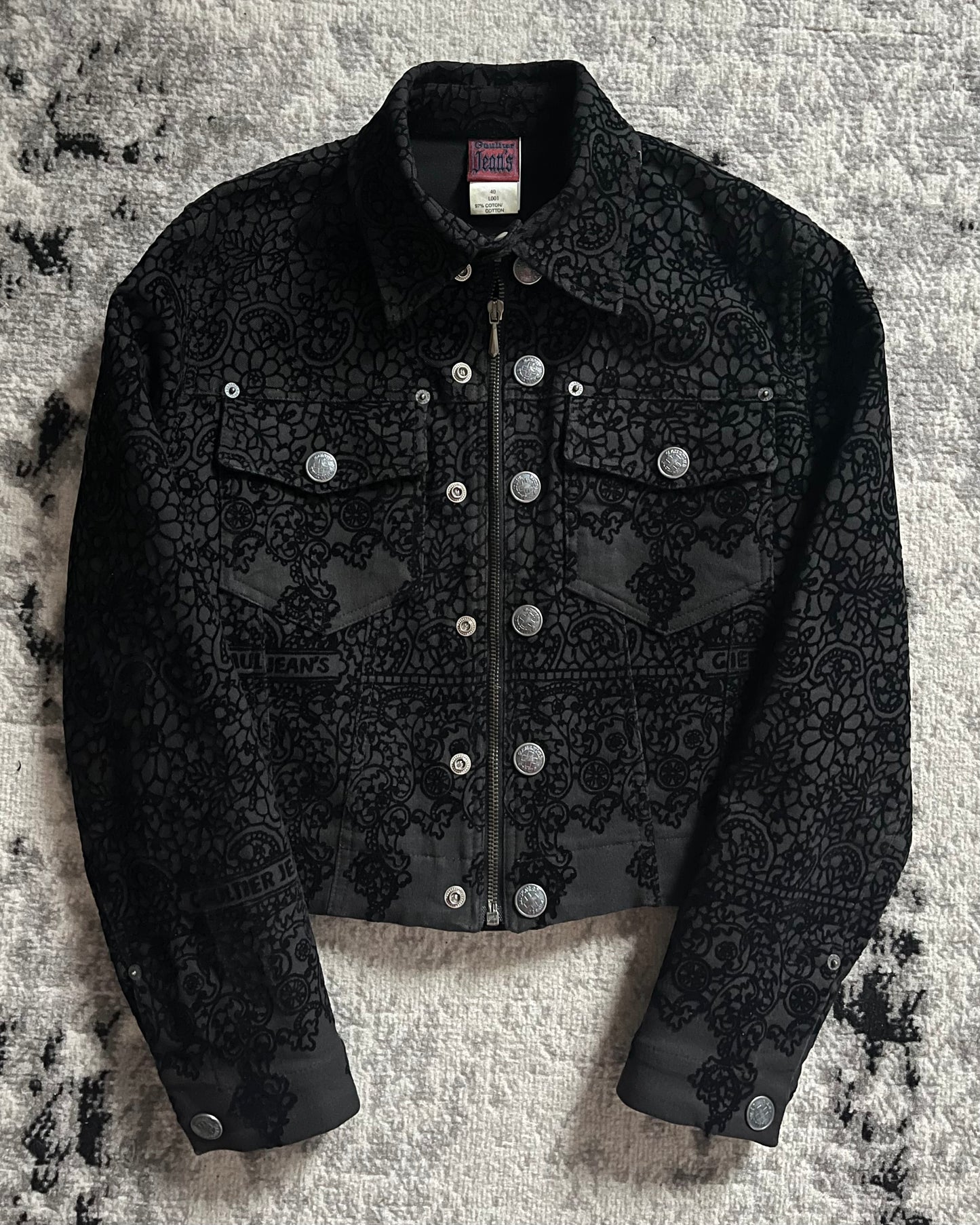 1990s Jean Paul Gaultier Velvet Flocked Denim Jacket (XS)