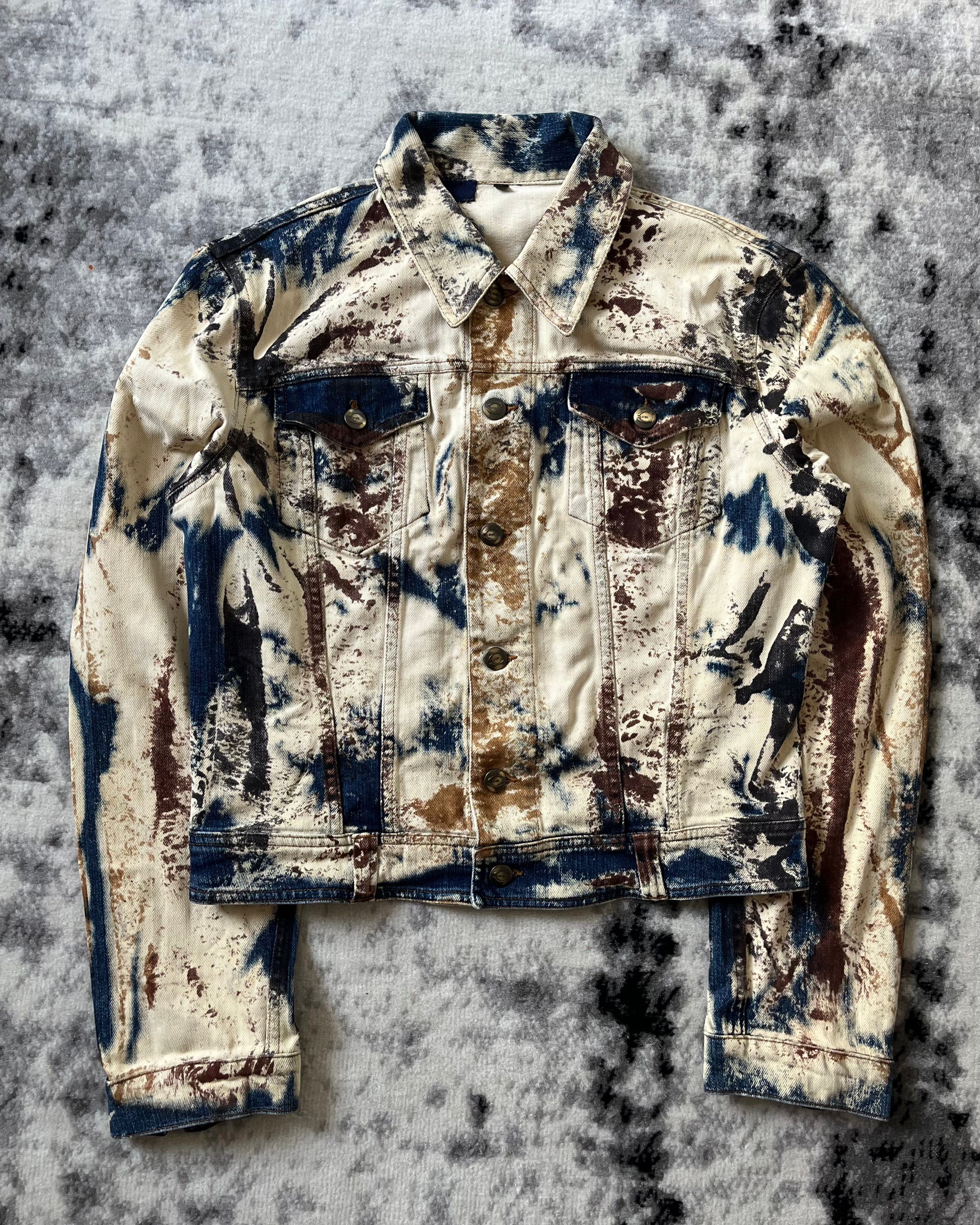 2000s Cavalli World Rust Eroded Denim Jacket