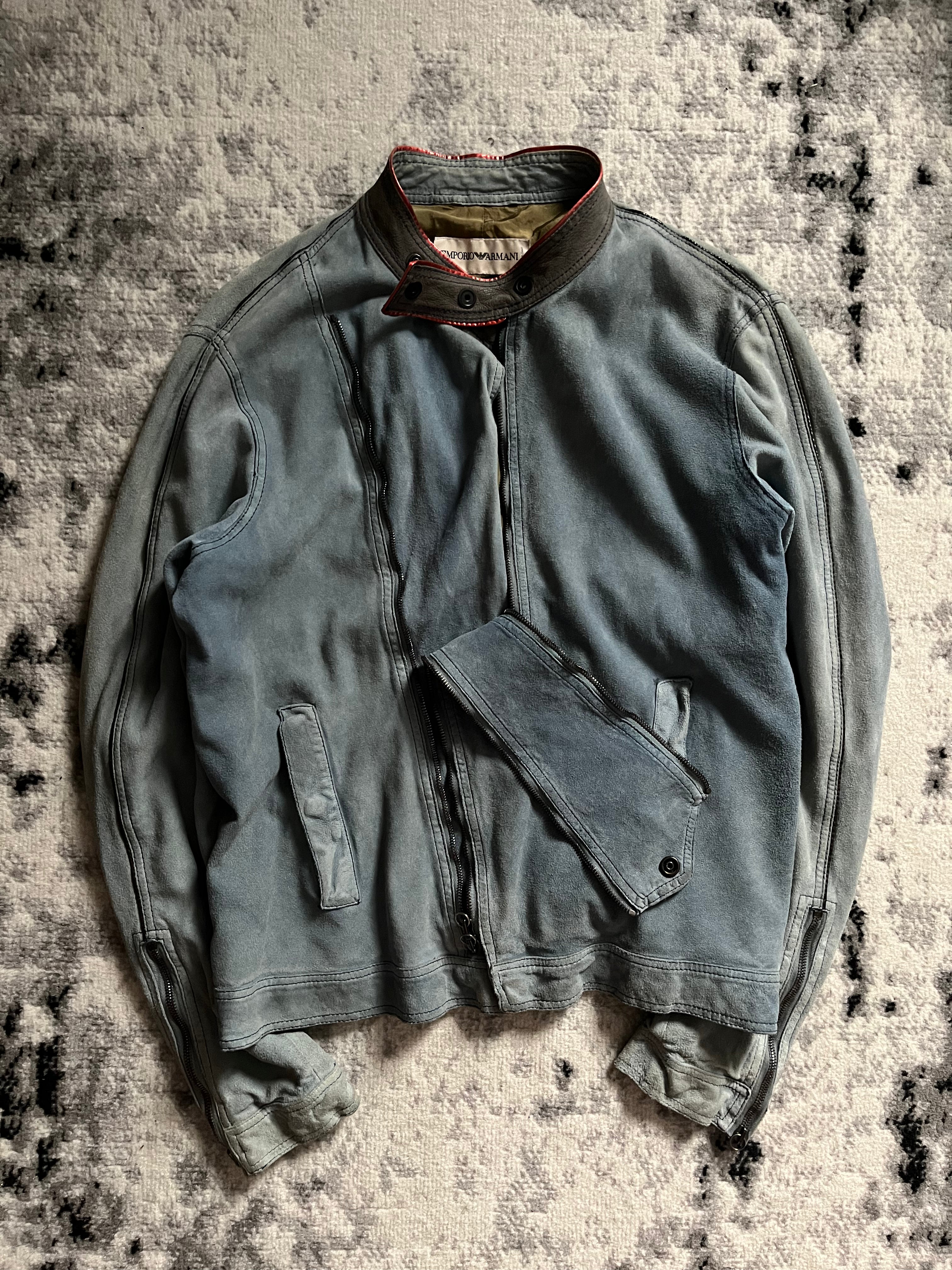 Emporio Armani Asymmetrical Zip Biker Leather Jacket (M)