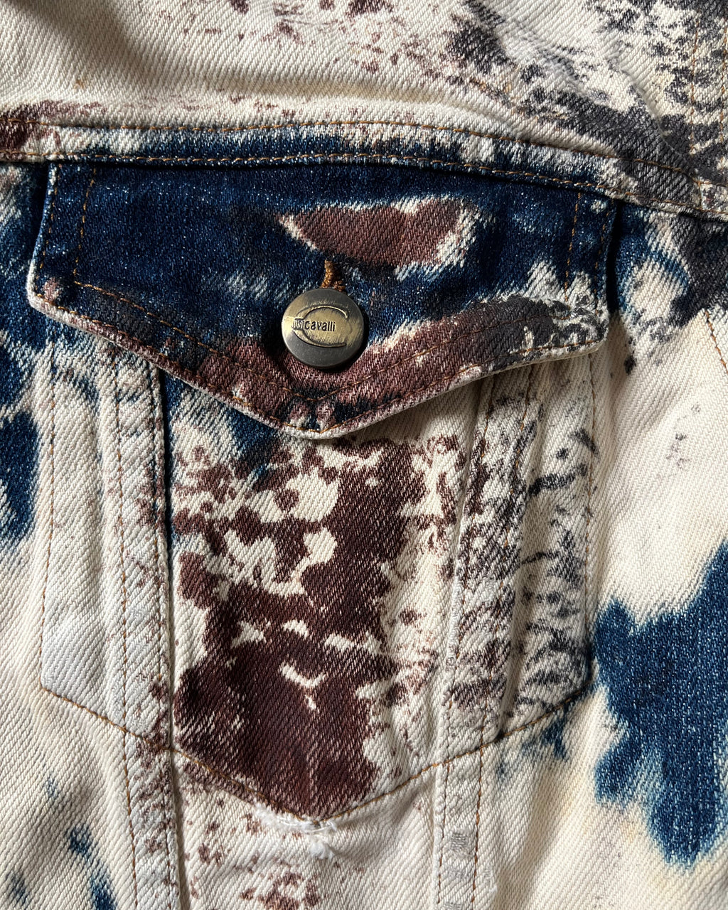 2000s Cavalli World Rust Eroded Denim Jacket
