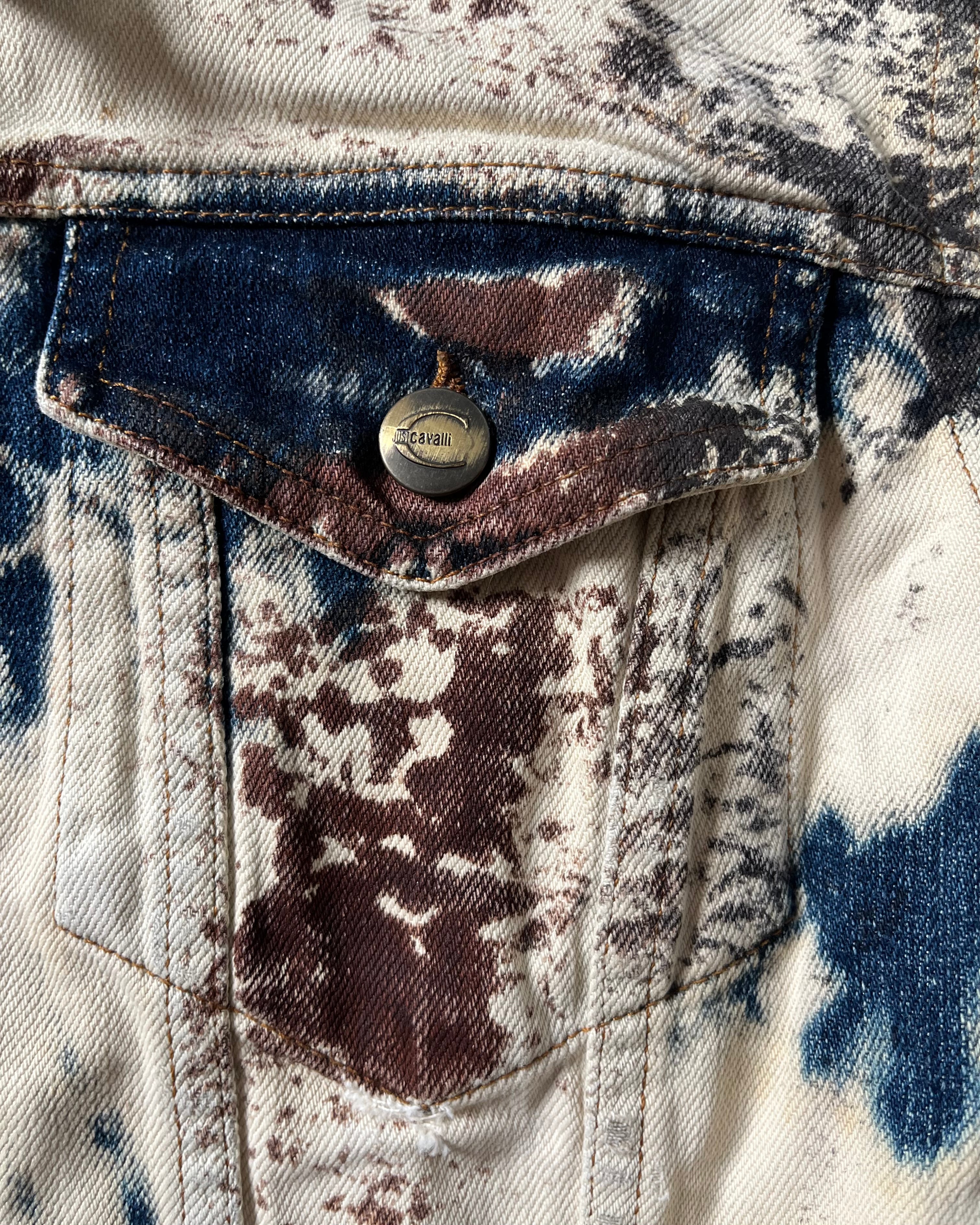 2000s Cavalli World Rust Eroded Denim Jacket