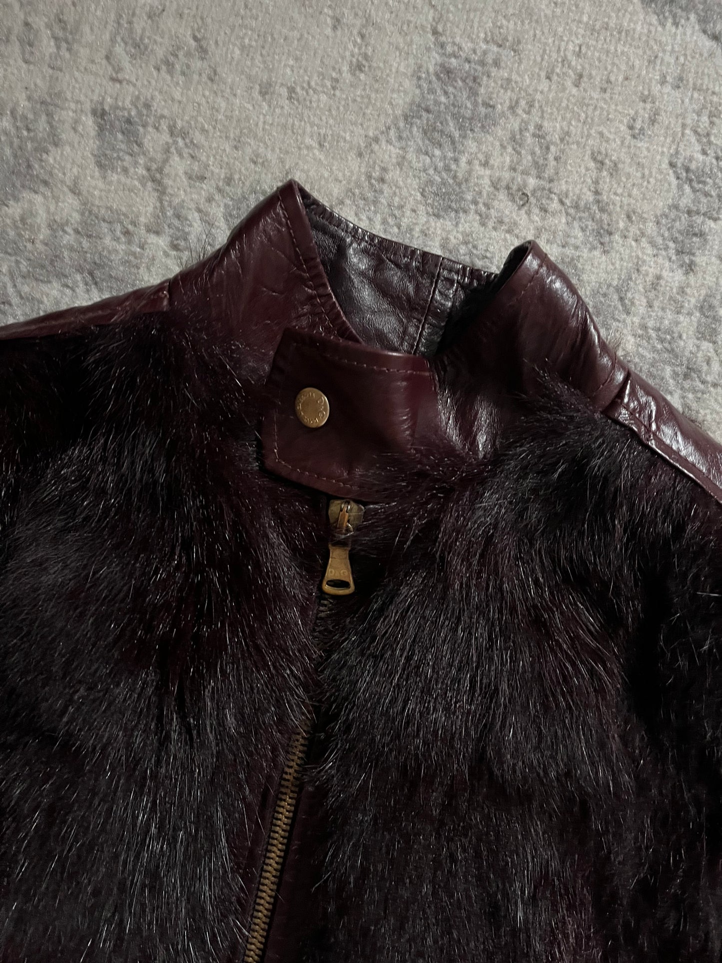 90s Dolce & Gabbana Glam Burgundy Red Fur Jacket (S)