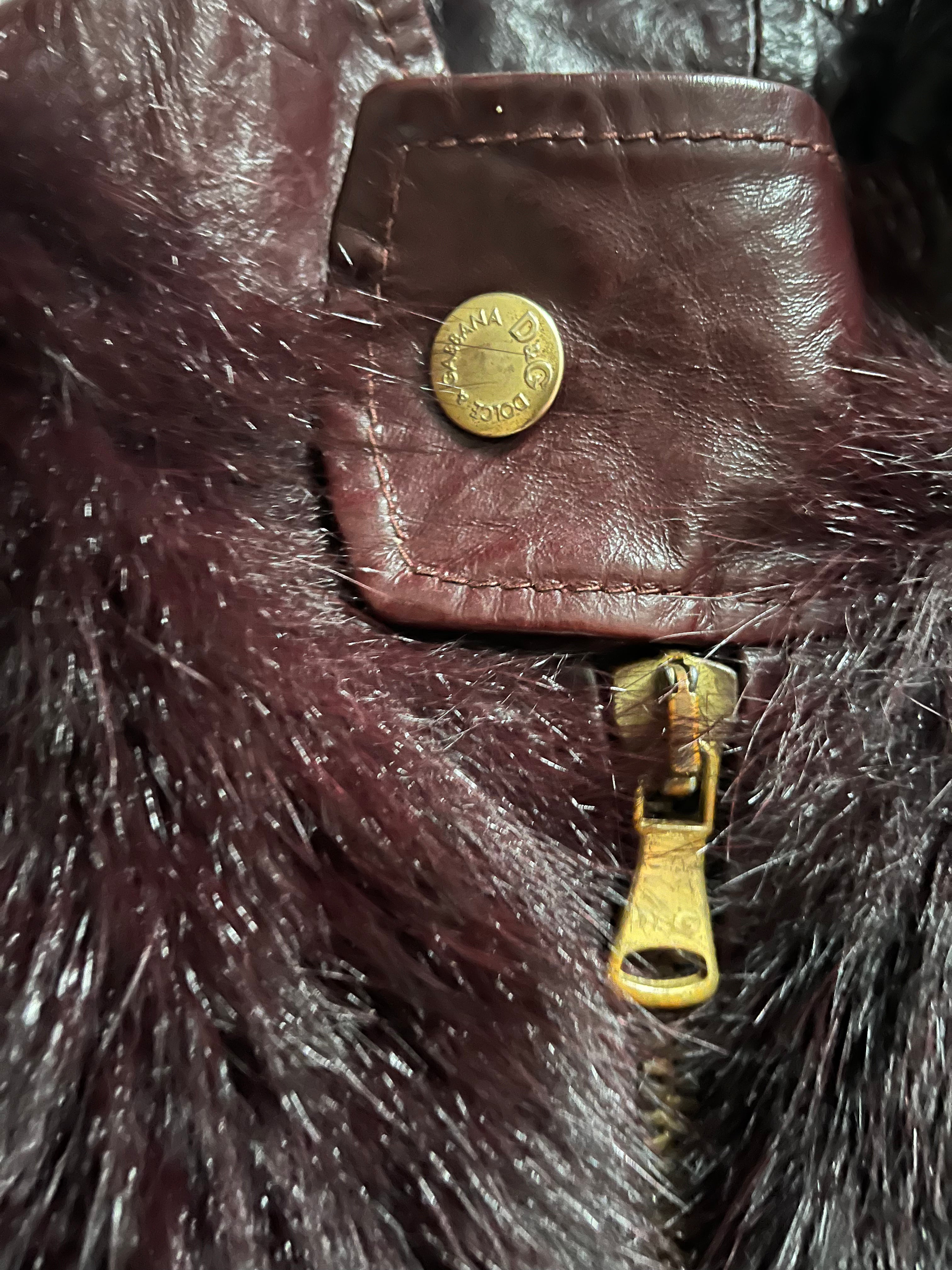 90s ドルチェ＆ガッバーナ グラム バーガンディ レッド ファー ジャケット (S)