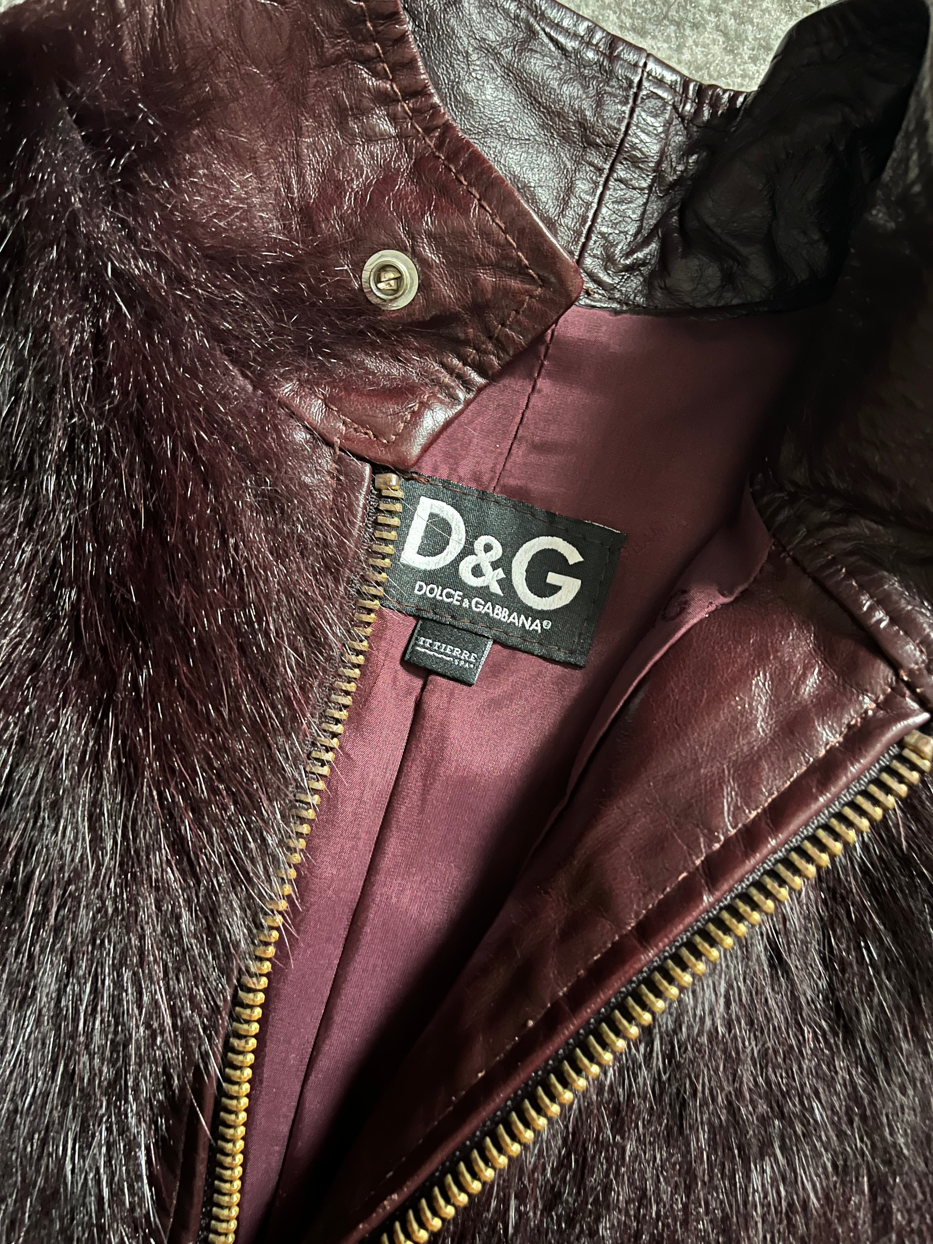 90s ドルチェ＆ガッバーナ グラム バーガンディ レッド ファー ジャケット (S)
