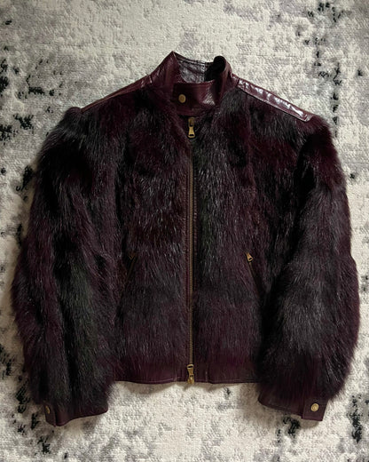 90s Dolce & Gabbana Glam Burgundy Red Fur Jacket (S)