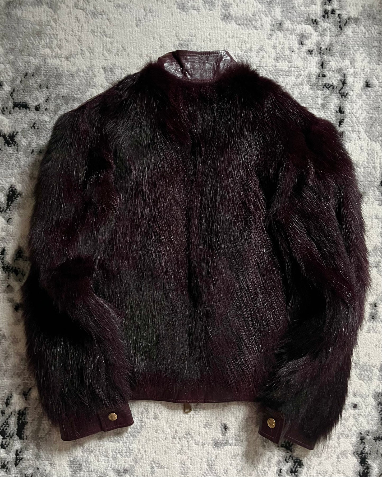 90s Dolce & Gabbana Glam Burgundy Red Fur Jacket (S)