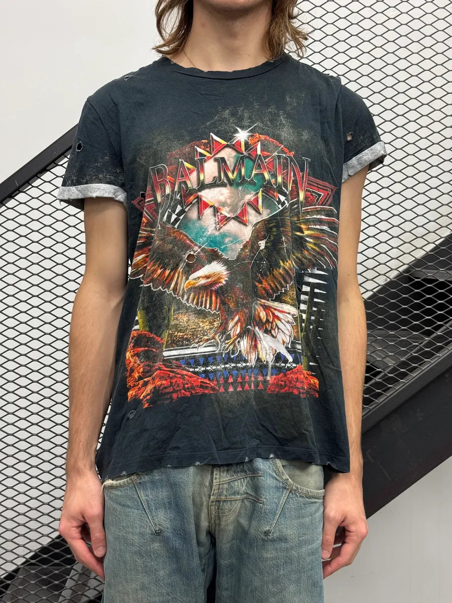 Balmain Black Distressed Graphic T-Shirt XpGMxMrk 2