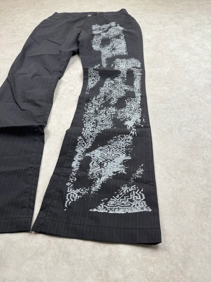 2000s Cavalli Black Pinstripe Graphic Pants UezKnypQ 7