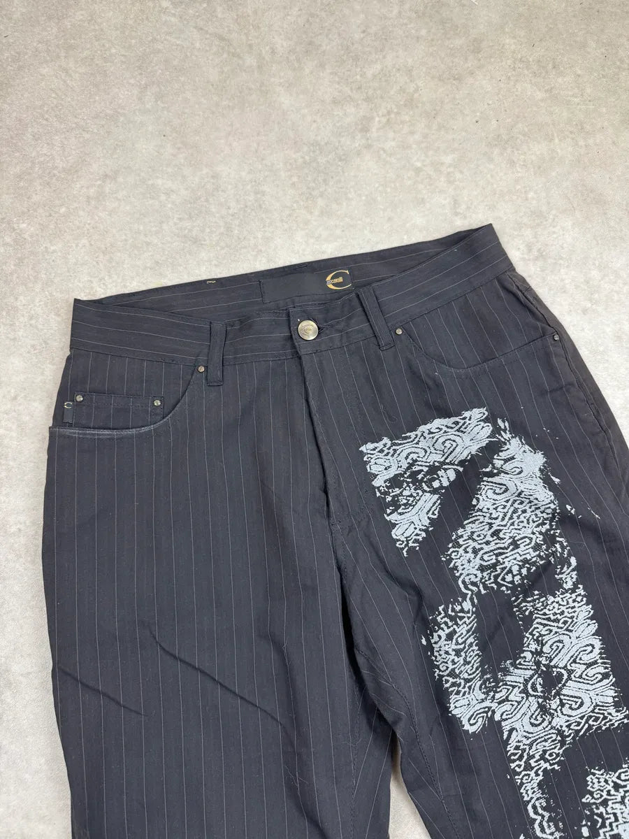 2000s Cavalli Black Pinstripe Graphic Pants UezKnypQ 6