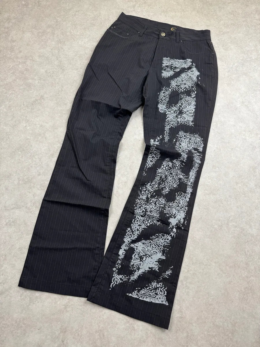 2000s Cavalli Black Pinstripe Graphic Pants UezKnypQ 4