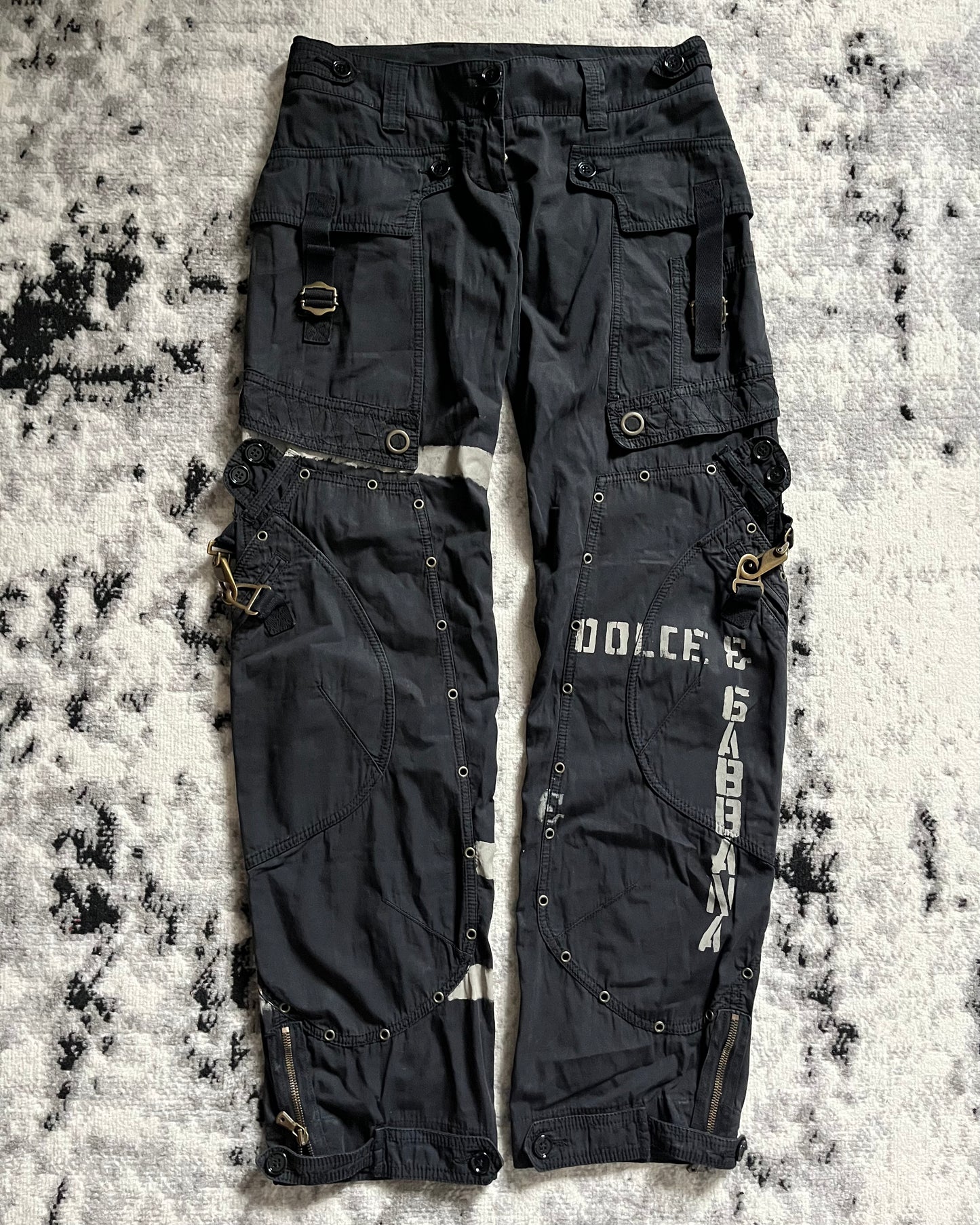 SS2004 Dolce & Gabbana 3D Reinforced Black Painted Cargo Pants (S)