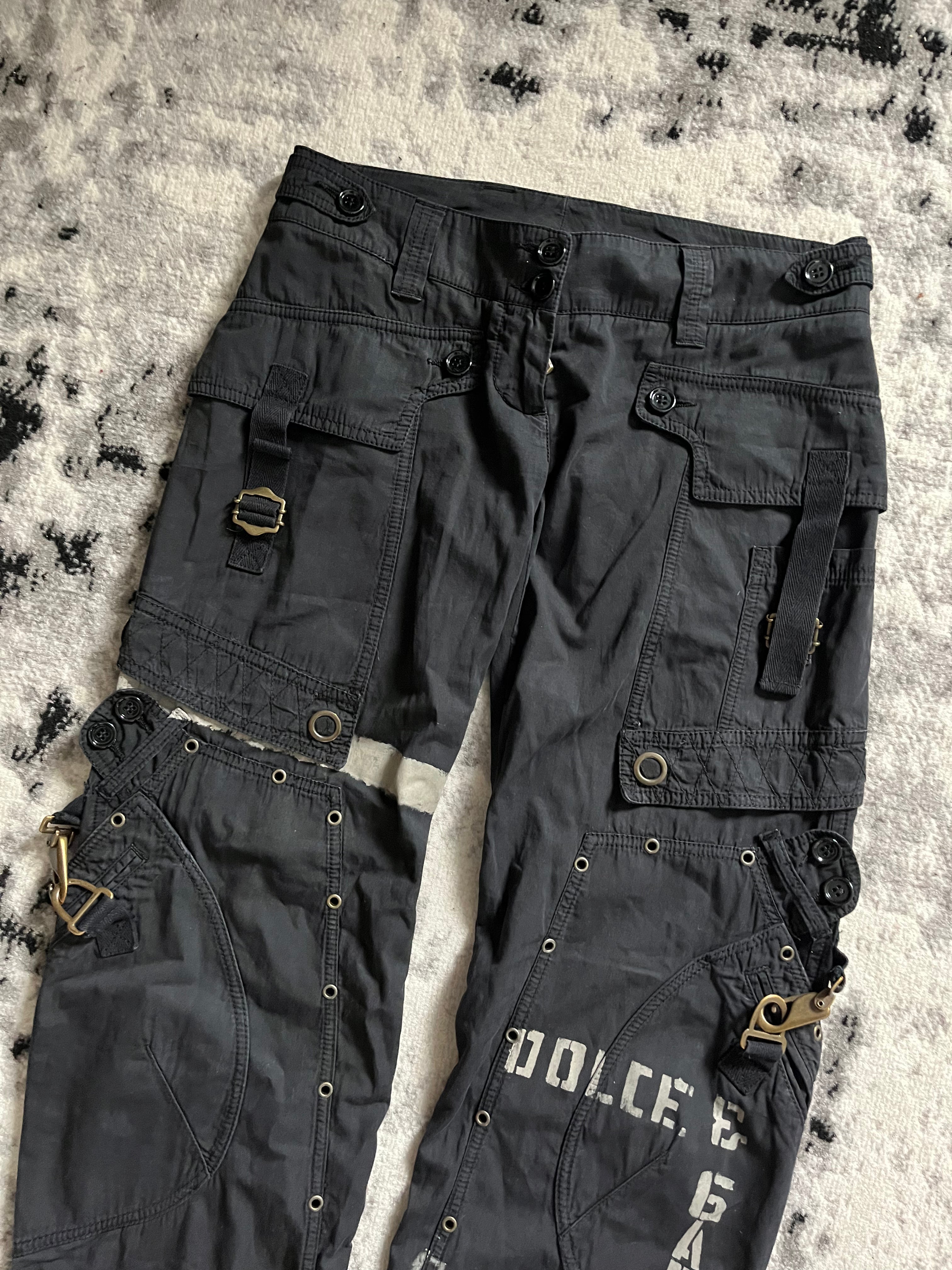 SS2004 Dolce &amp; Gabbana 3D 加固黑色彩绘工装裤 (S)