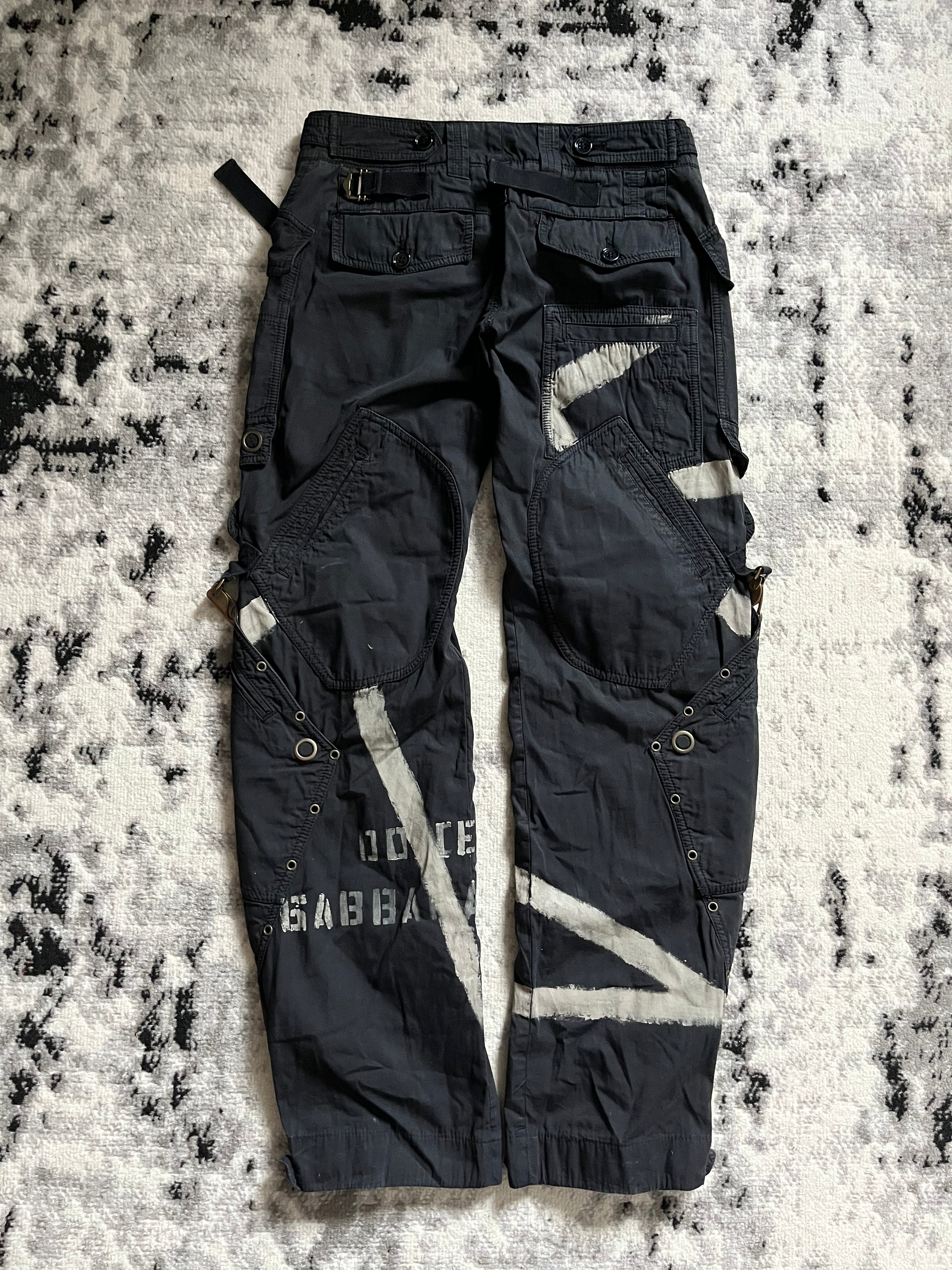 SS2004 Dolce &amp; Gabbana 3D 加固黑色彩绘工装裤 (S)