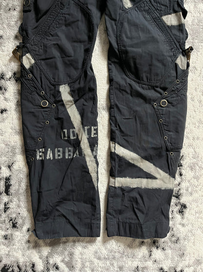 SS2004 Dolce &amp; Gabbana 3D 加固黑色彩绘工装裤 (S)