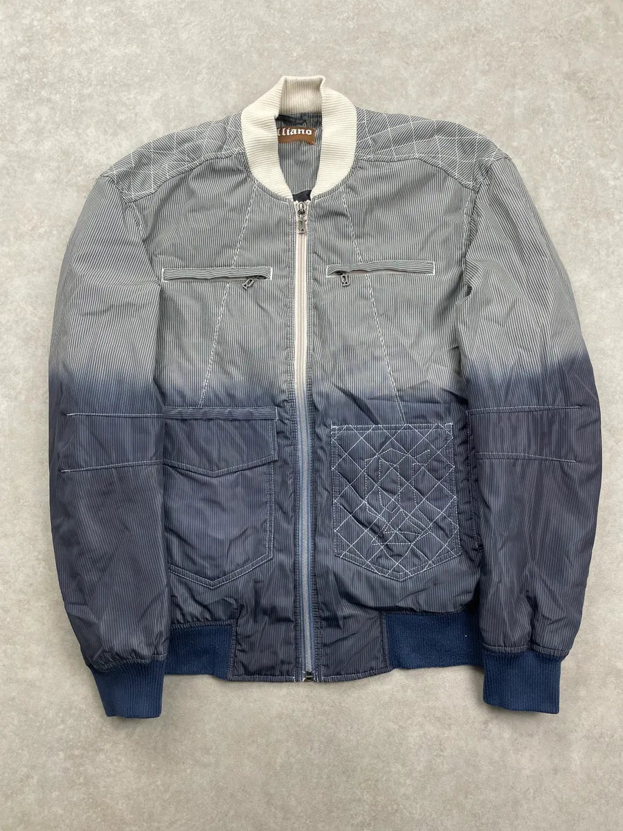 SS2011 Galliano Grey-Navy Nylon Striped Quilted Bomber Jacket ZBLbpAvS 0