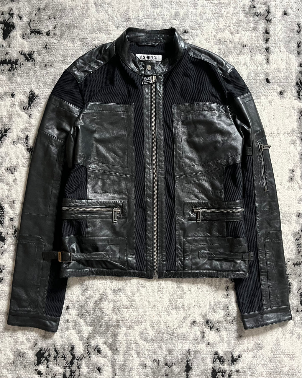 00s ダーク ビッケンバーク ブラック ハイブリッド レザー ジャケット (L)