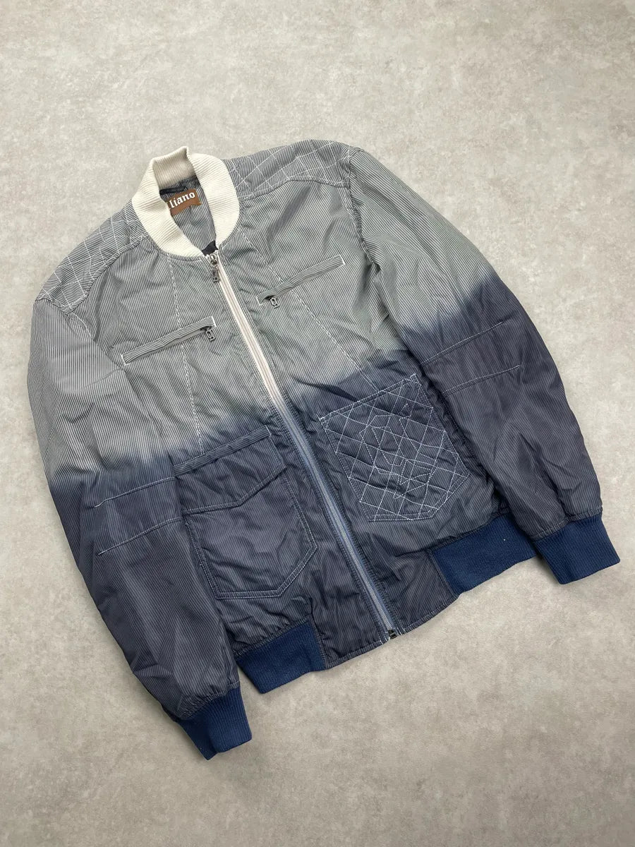 SS2011 Galliano Grey-Navy Nylon Striped Quilted Bomber Jacket ZBLbpAvS 3