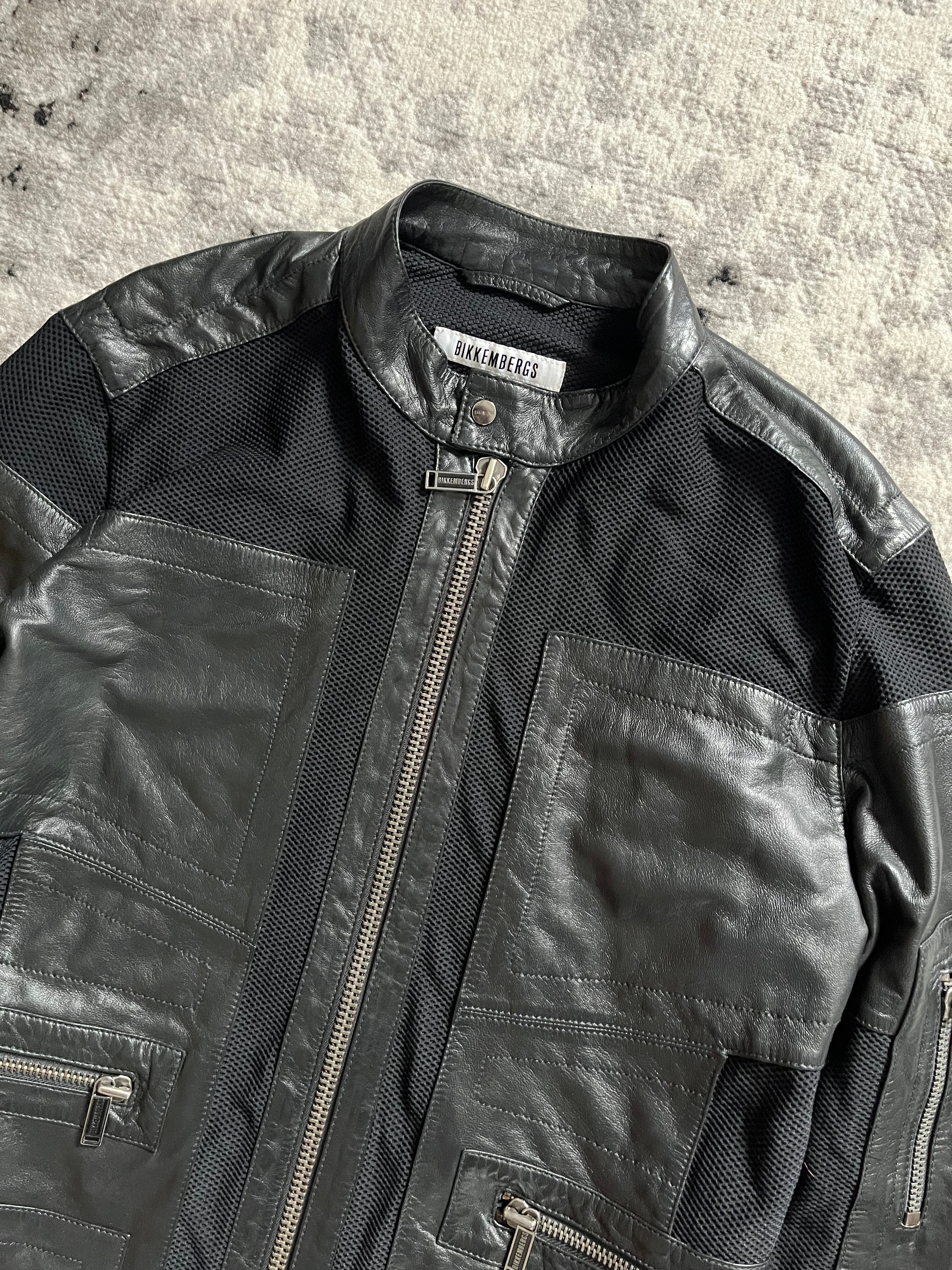 00s ダーク ビッケンバーク ブラック ハイブリッド レザー ジャケット (L)