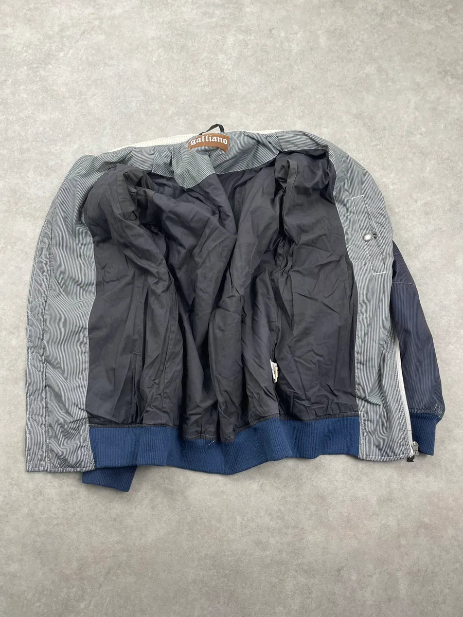 SS2011 Galliano Grey-Navy Nylon Striped Quilted Bomber Jacket ZBLbpAvS 5