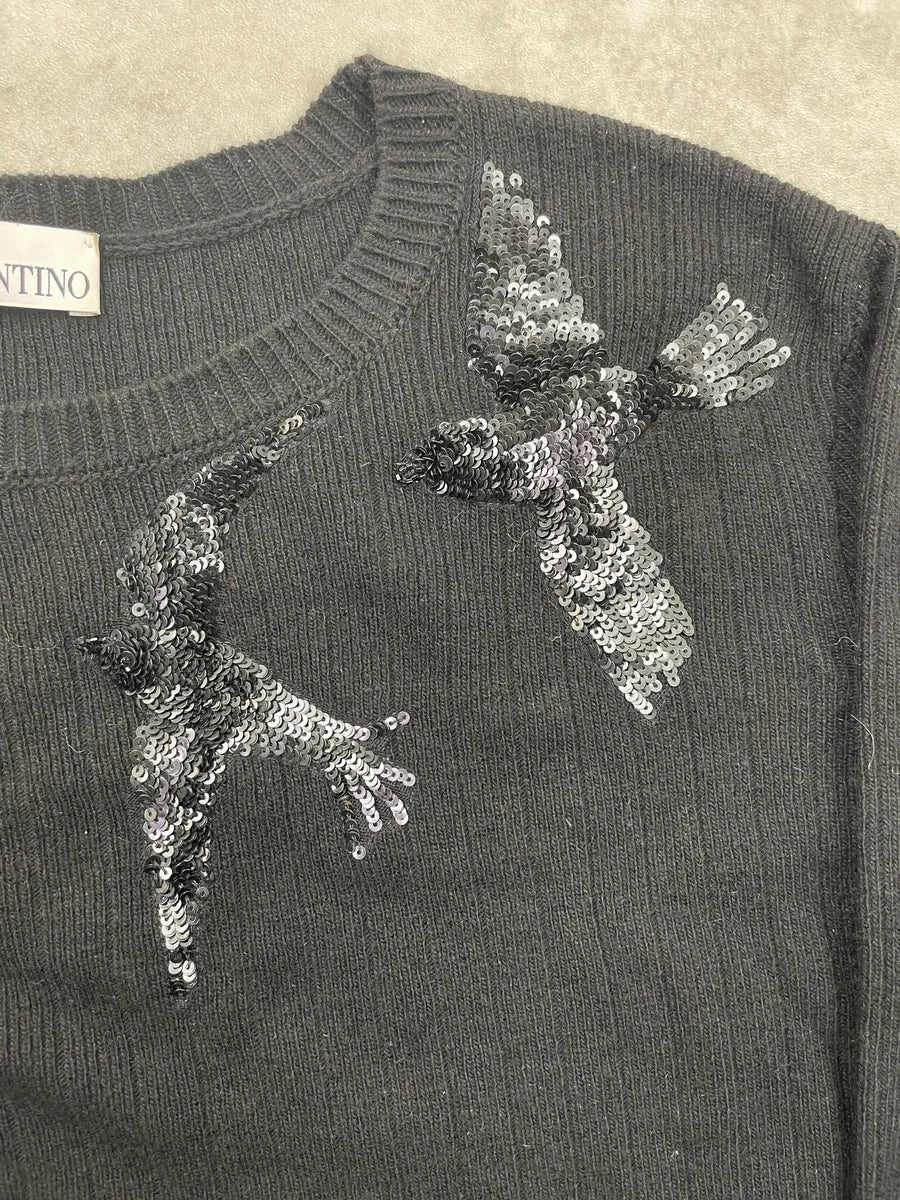 Valentino Black Wool Sequined Bird Sweater eAACRwlv 5