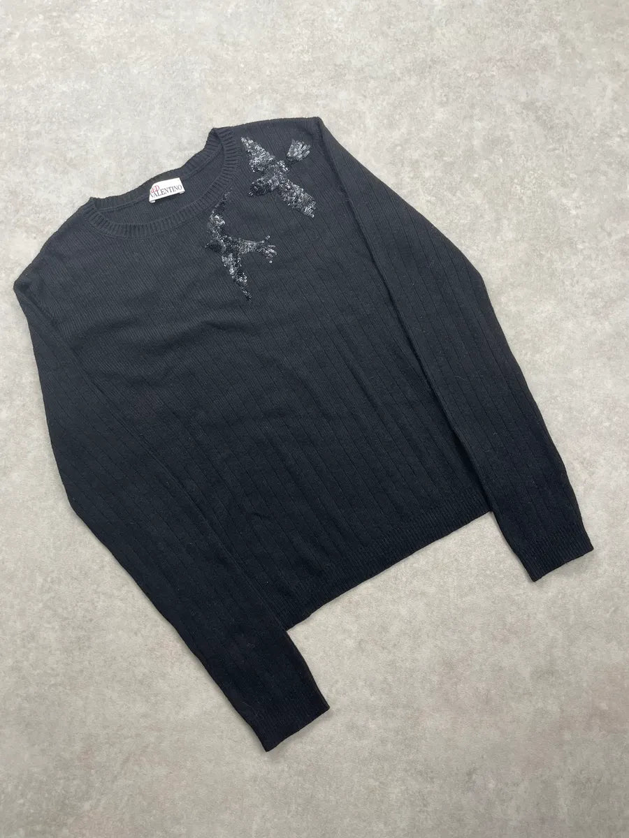 Valentino Black Wool Sequined Bird Sweater eAACRwlv 3