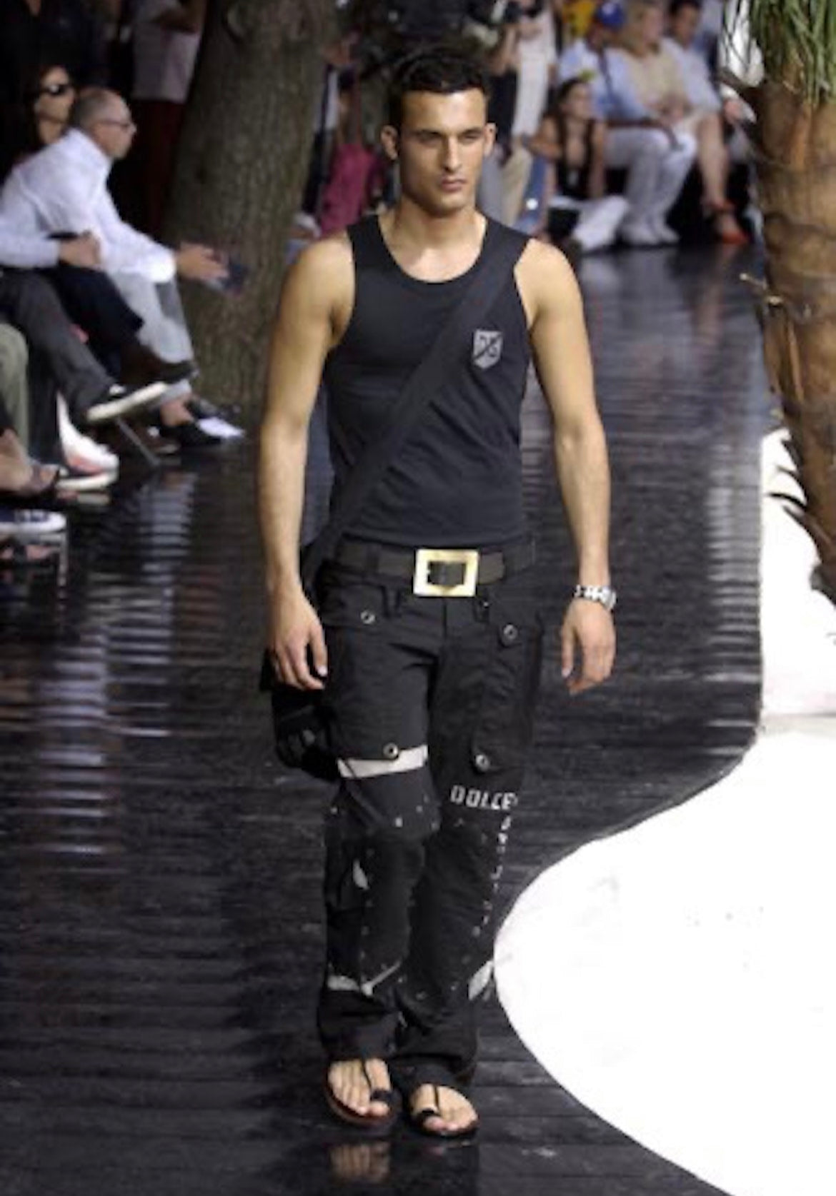 SS2004 Dolce &amp; Gabbana 3D 加固黑色彩绘工装裤 (S)