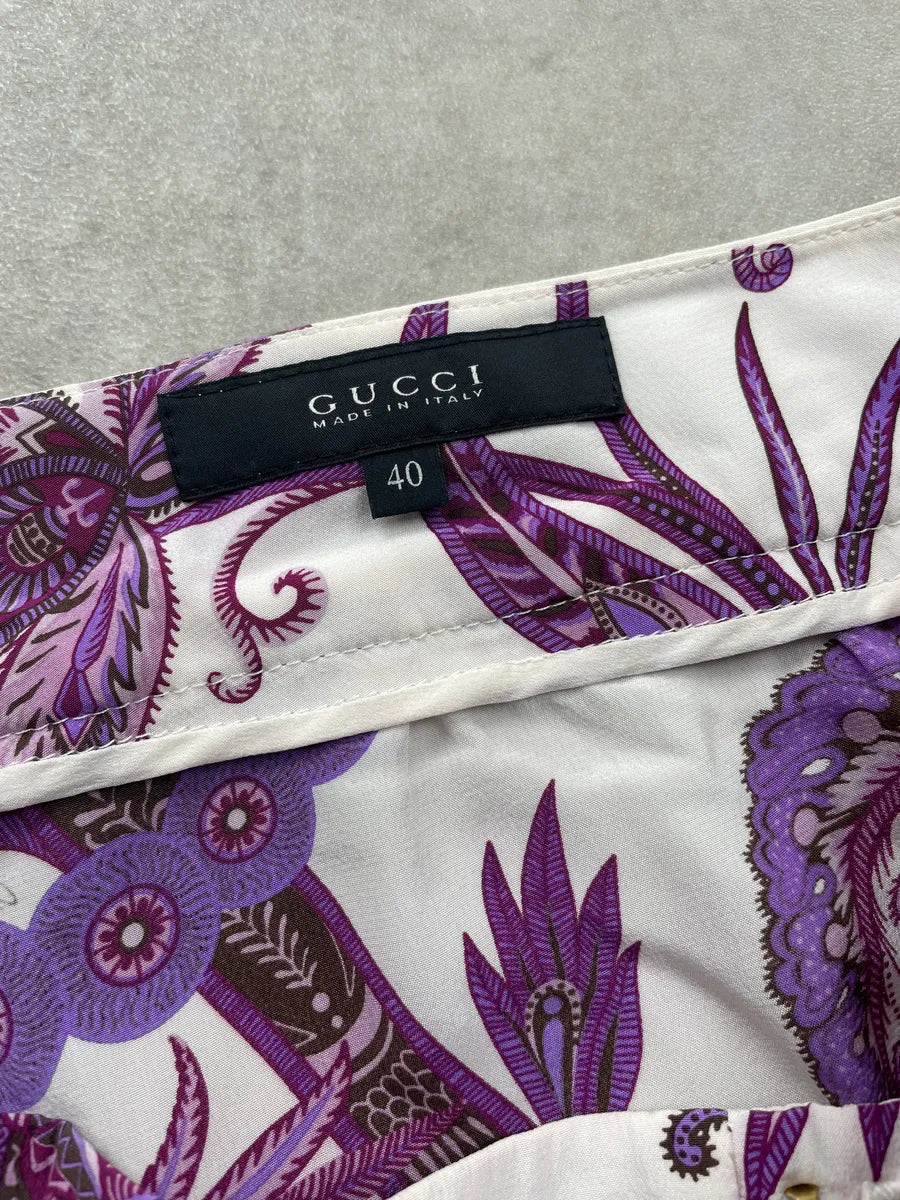 SS2012 Gucci White & Purple Silk Paisley Print Pants by Frida Giannini iWCbgauZ 8