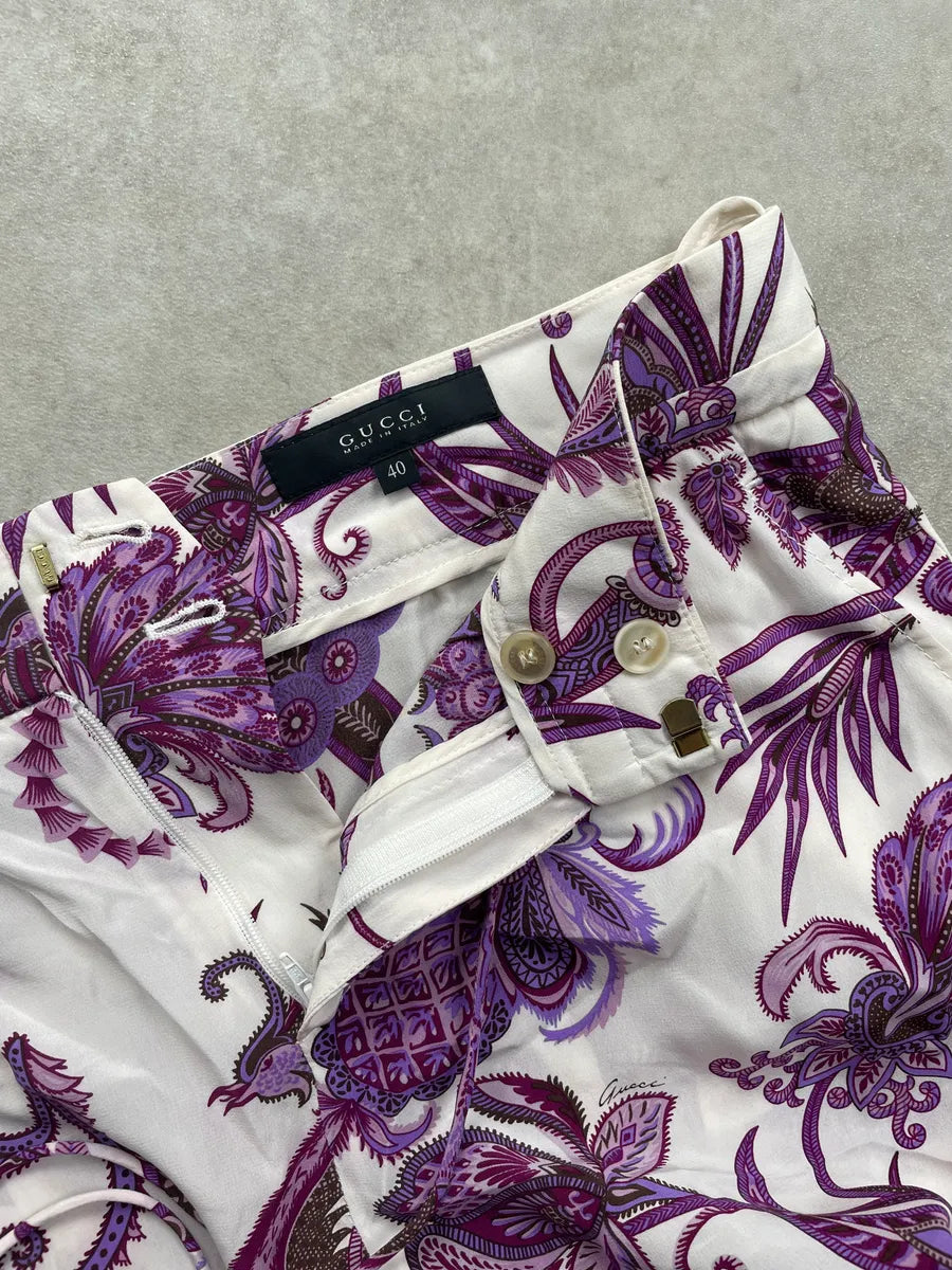SS2012 Gucci White & Purple Silk Paisley Print Pants by Frida Giannini iWCbgauZ 9