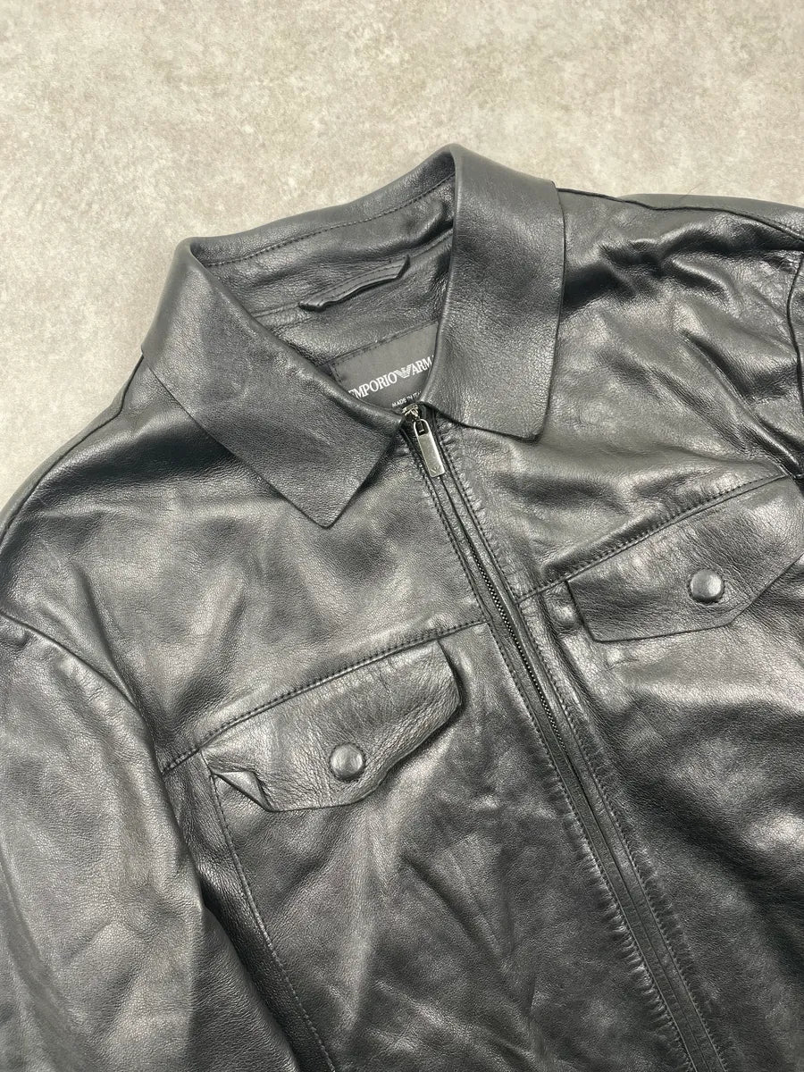 SS2013 Emporio Armani Black Leather Zip-Front Leather Jacket xwlzxpas 7
