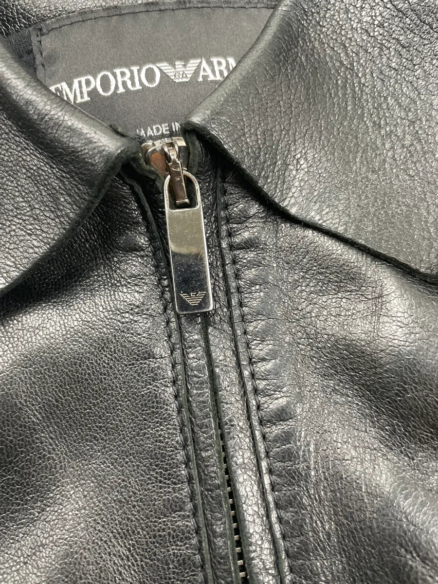 SS2013 Emporio Armani Black Leather Zip-Front Leather Jacket xwlzxpas 12