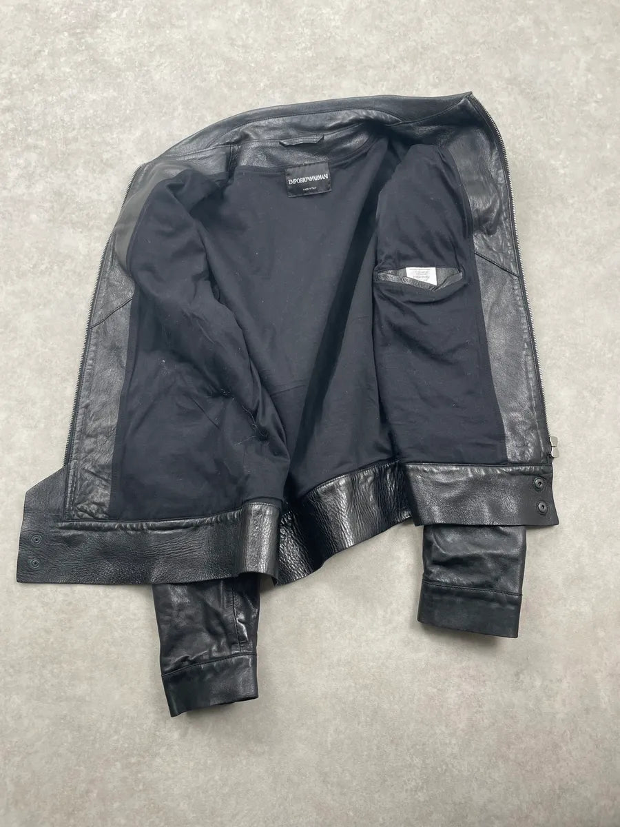 SS2013 Emporio Armani Black Leather Zip-Front Leather Jacket xwlzxpas 6