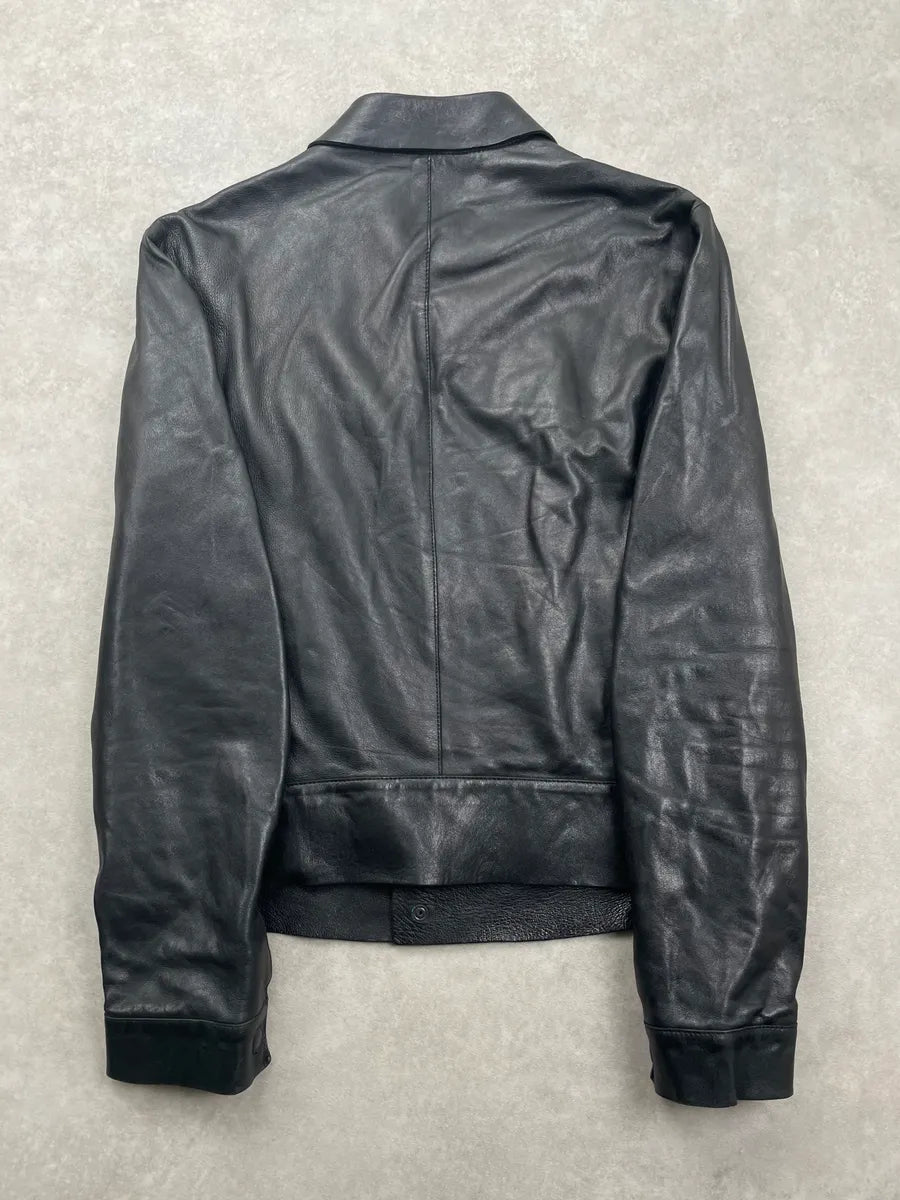 SS2013 Emporio Armani Black Leather Zip-Front Leather Jacket xwlzxpas 4