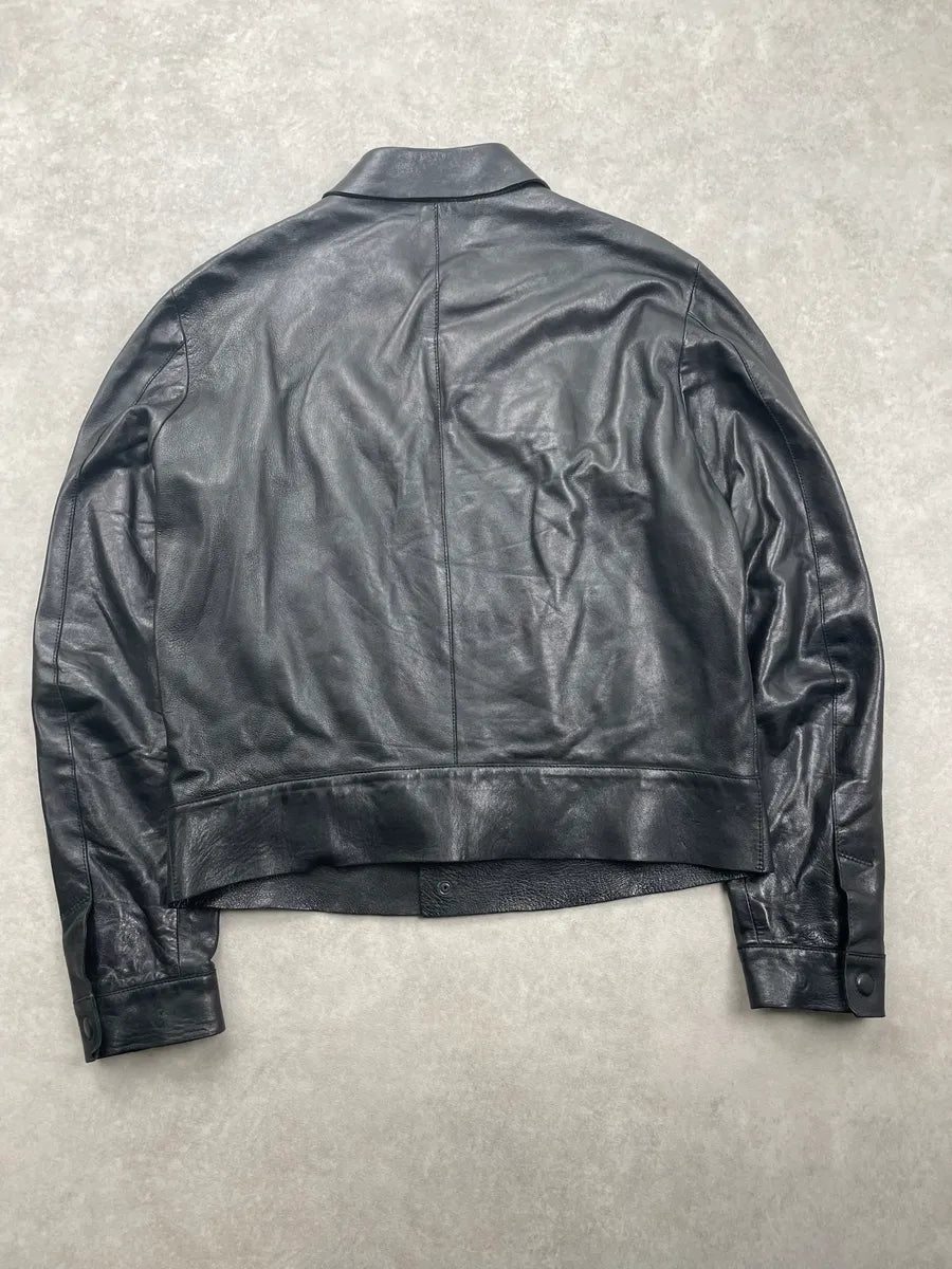 SS2013 Emporio Armani Black Leather Zip-Front Leather Jacket xwlzxpas 1