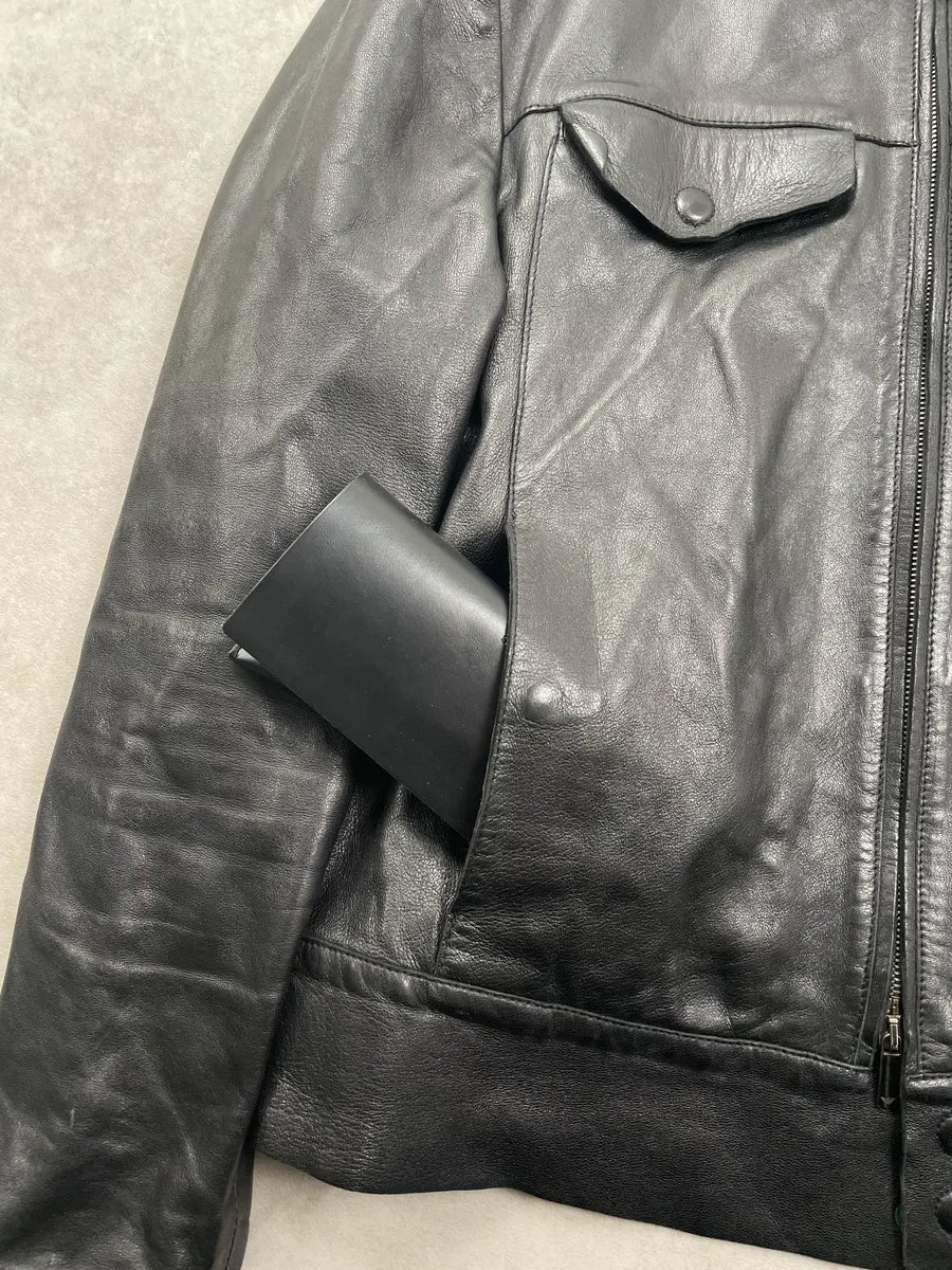 SS2013 Emporio Armani Black Leather Zip-Front Leather Jacket xwlzxpas 8